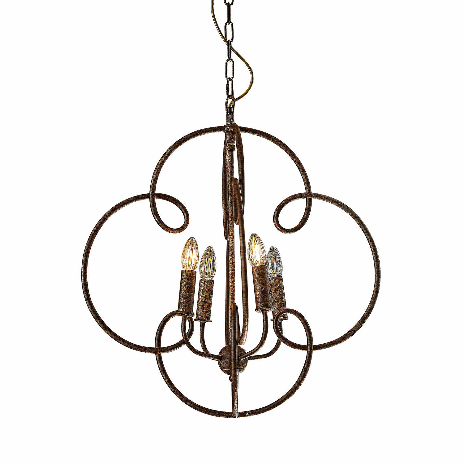 Kroonluchter Rahima Rustieke metalen hanglamp in bruin met vier lampen, sfeerverlichting voor woonkamer