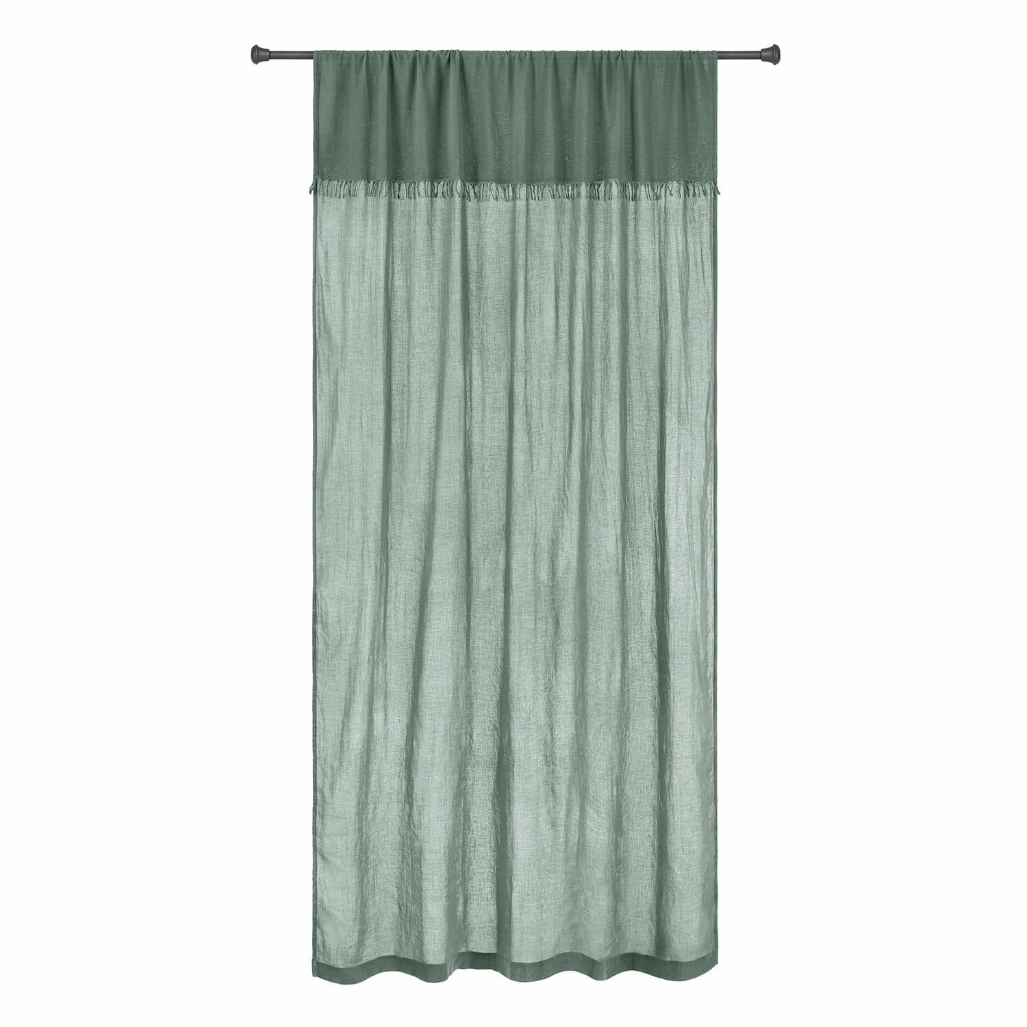 Gordijn Dovinel Groen linnen gordijn met franjes bovenaan, licht en decoratief voor interieur