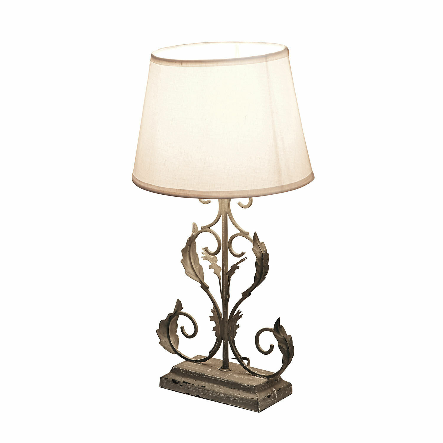 Tafellamp met vintage metalen voet en crèmekleurige kap voor woondecoratie