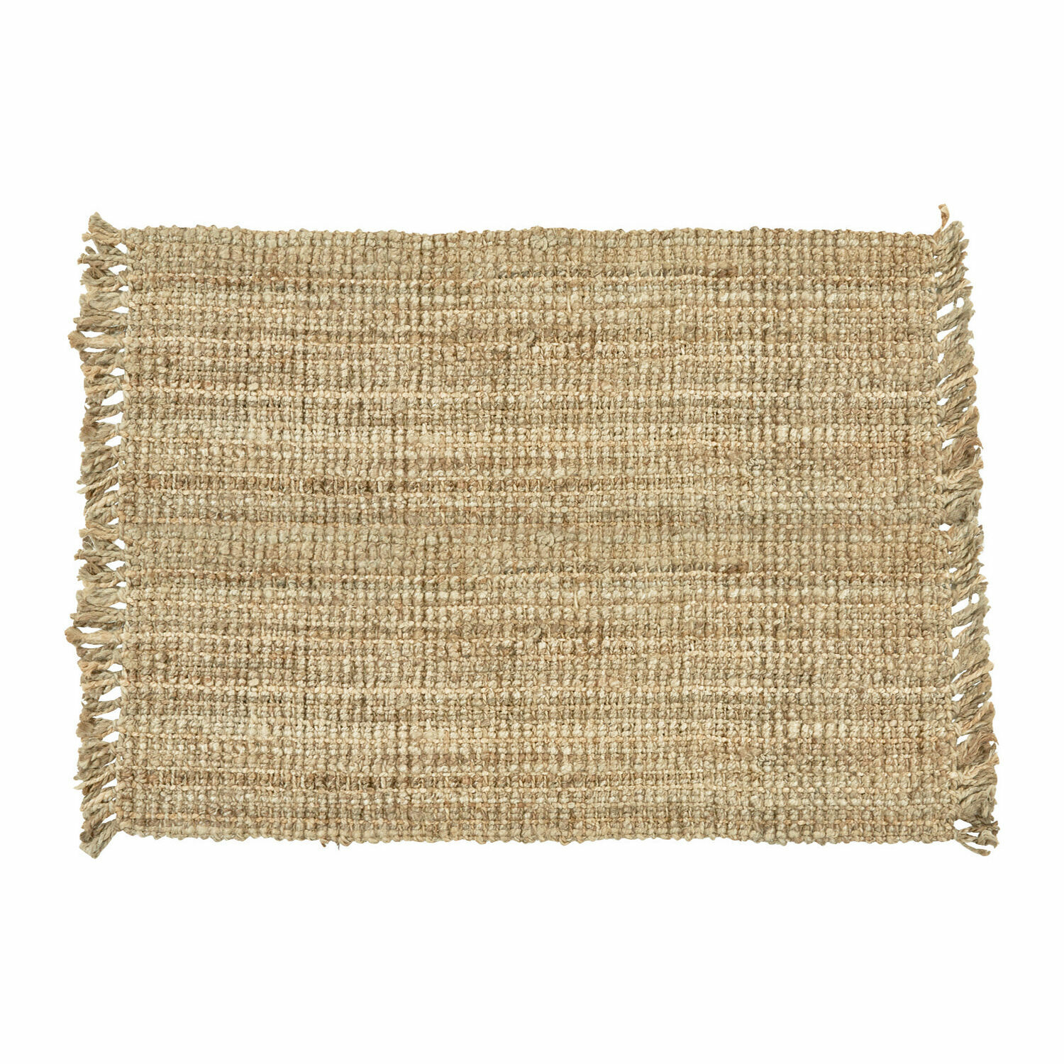 Natuurlijke jute vloerkleed in beige met franjes, geschikt voor interieurdecoratie