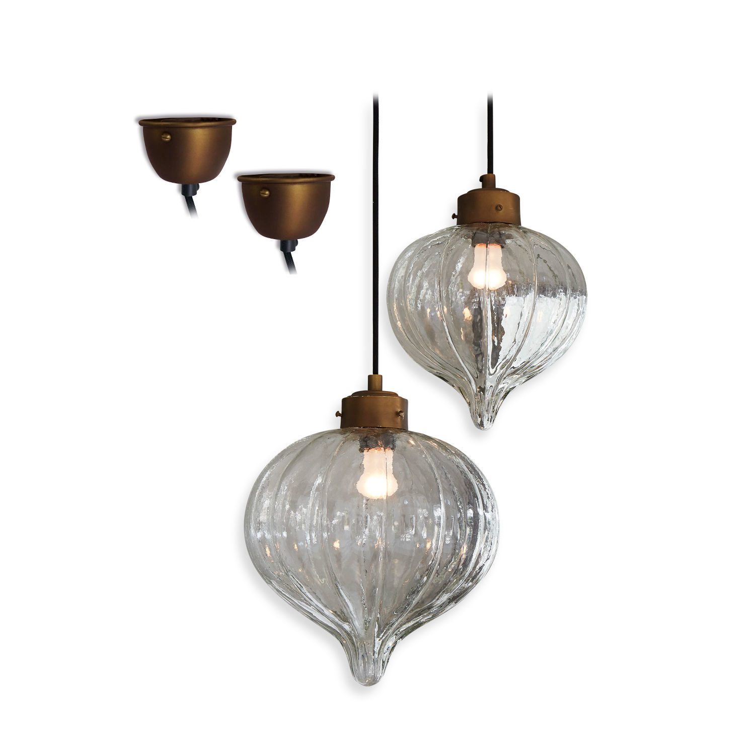 Lot de 2 suspensions Baisse Suspension en verre avec support en laiton, lampe vintage décorative pour plafond