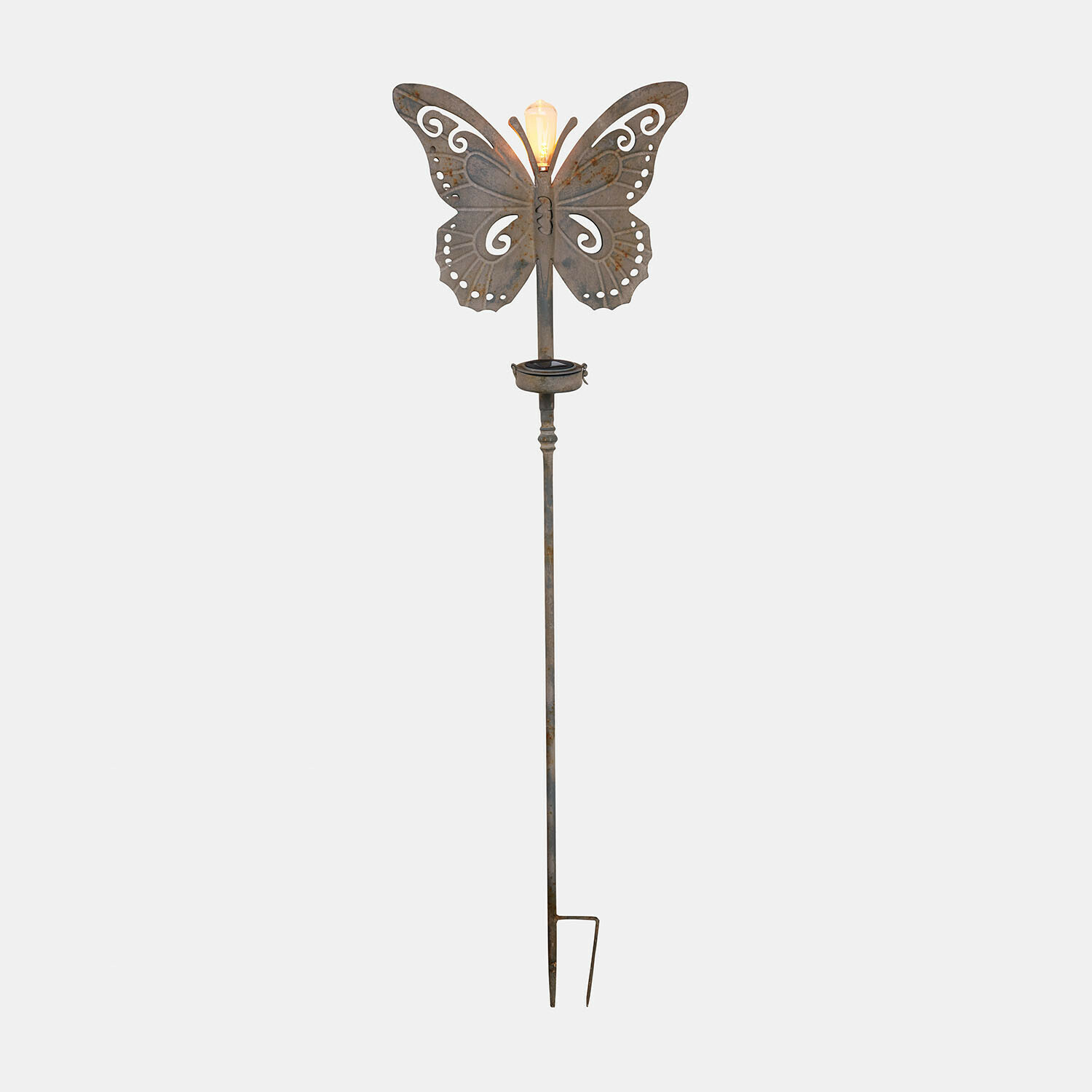 Tuteur de jardin en métal rouillé en forme de papillon avec lampe et support pour bougie décorative