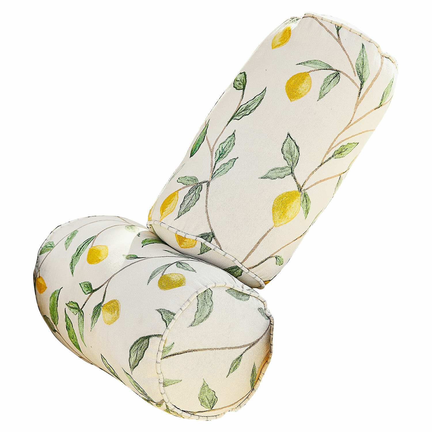 Lot de 2 polochons Palerina Coussin rouleau en coton crème avec motif citron jaune et feuilles vertes pour décoration intérieure