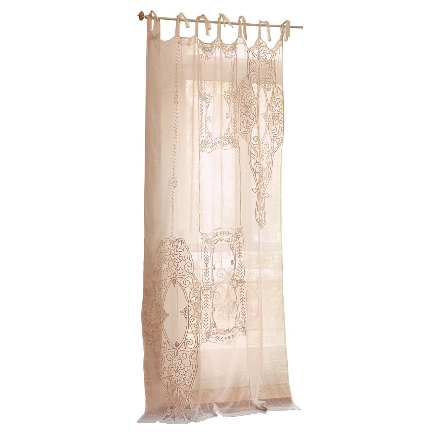 Gordijn Plénise Beige vitrage met geborduurd patroon, lichte decoratieve stof voor woonkamer of slaapkamer