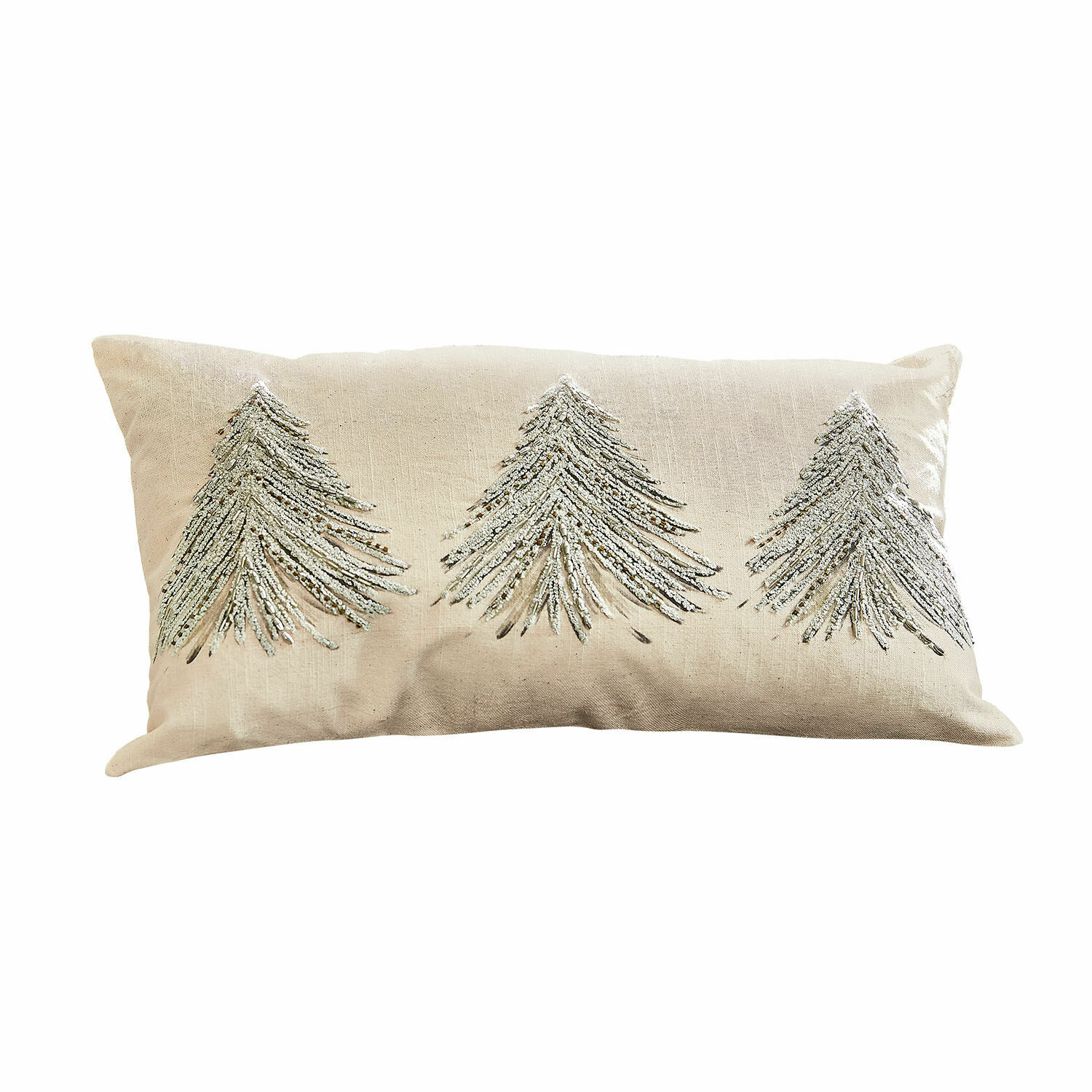 Housse de coussin Amandique Coussin beige en coton avec broderies argentées d'arbres de Noël pour décoration intérieure