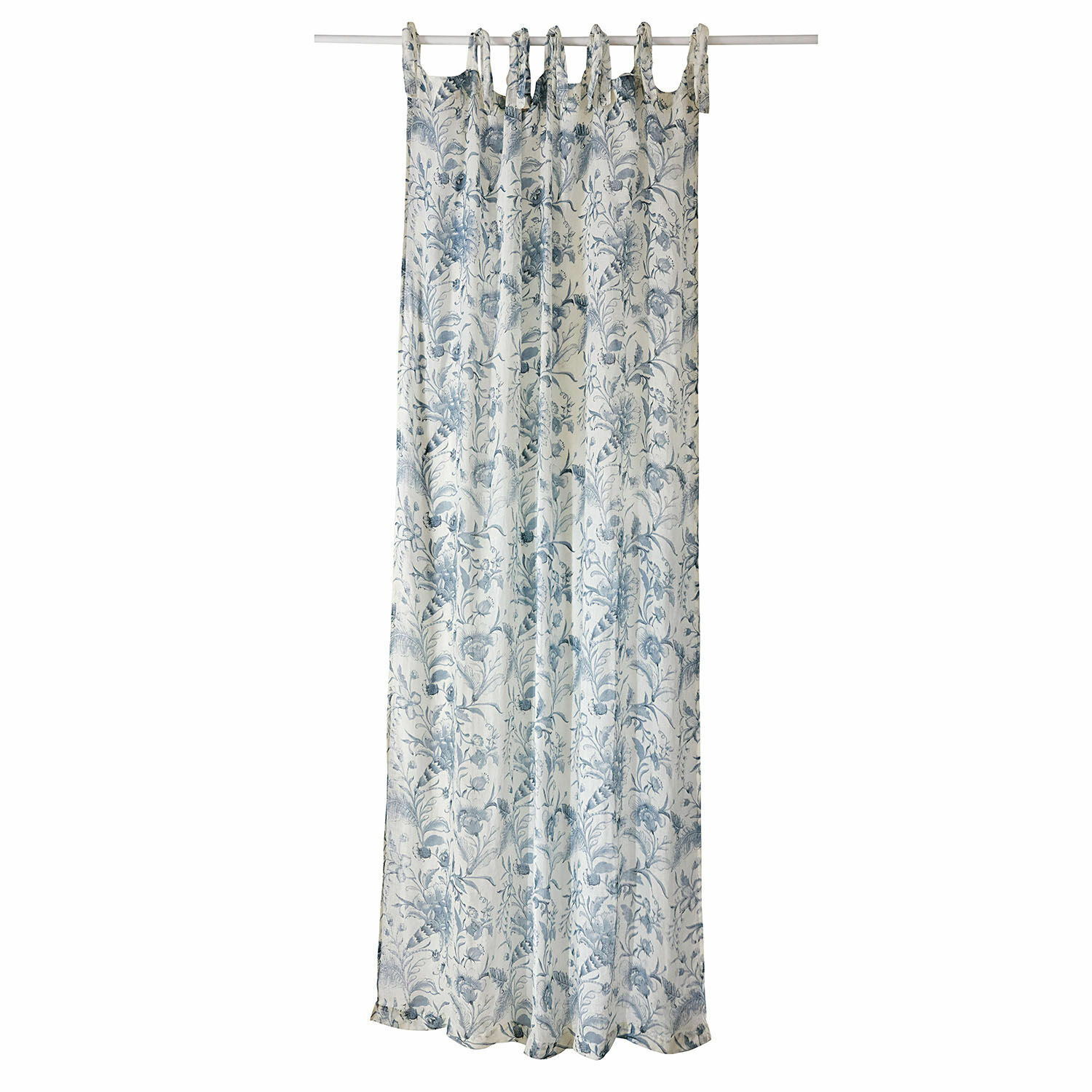 Rideau en coton à motif floral bleu sur fond blanc, décoration de fenêtre élégante