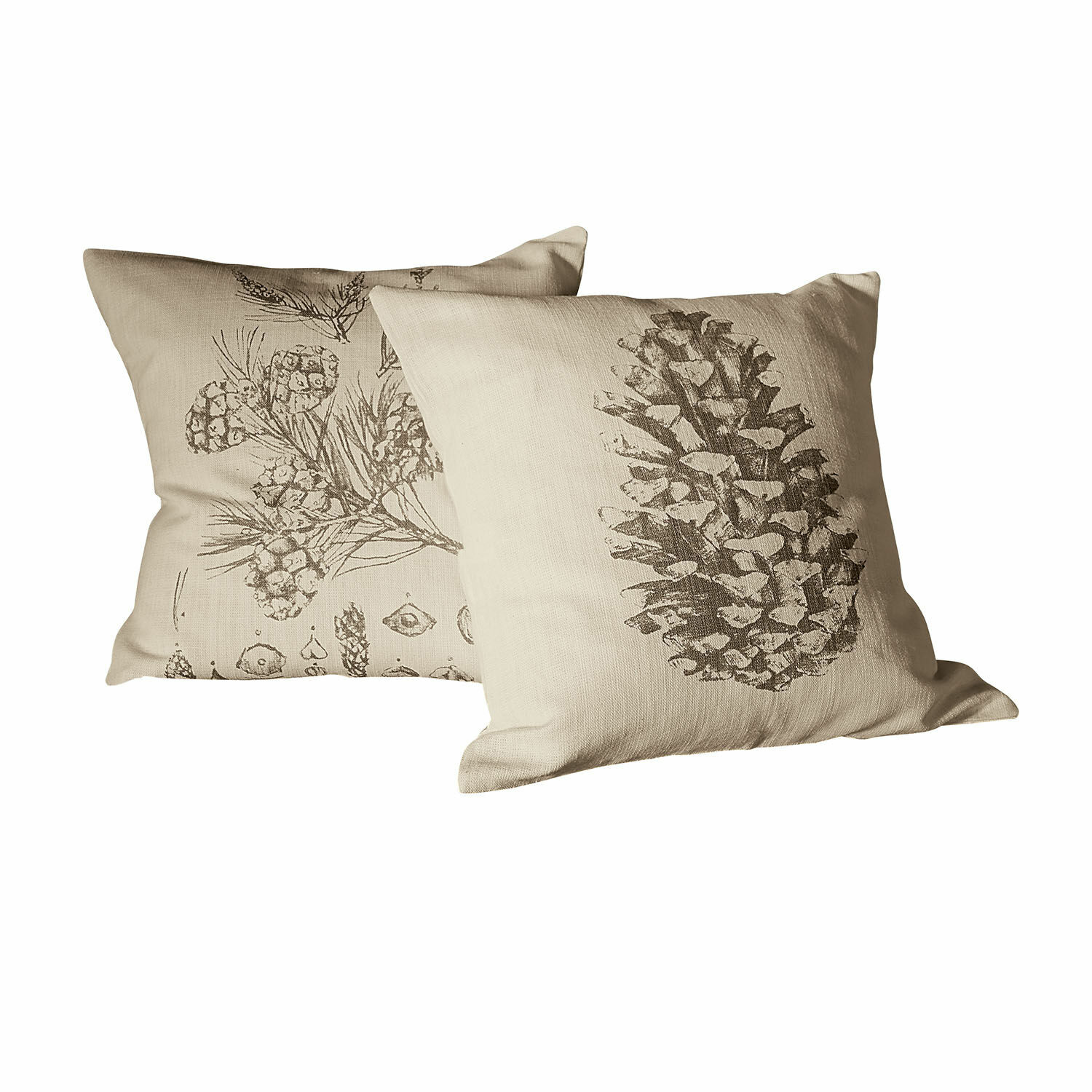 Kussenhoes set van 2 Pinus Beige linnen kussens met dennenappels en takken print voor interieurdecoratie