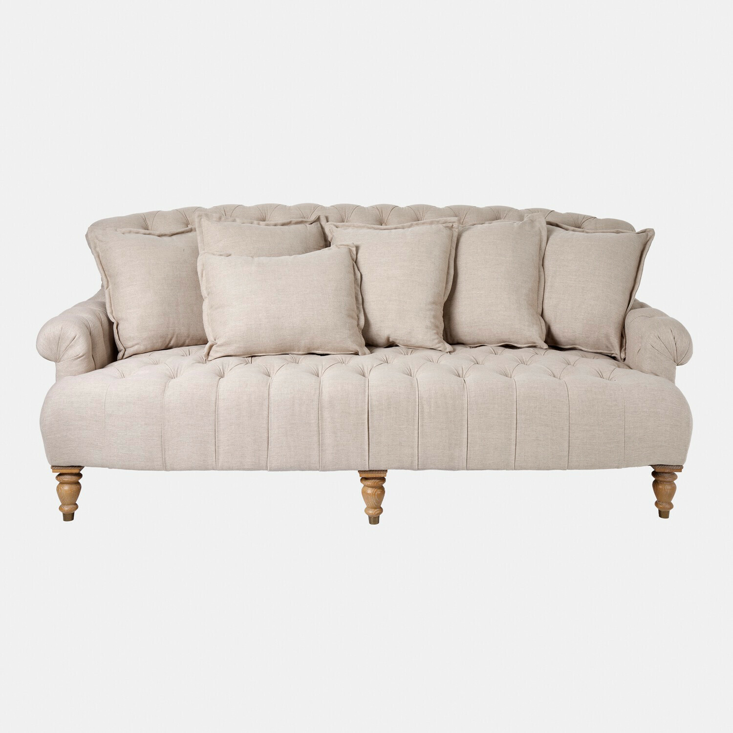 Canapé Springfield Village Canapé beige en tissu avec coussins et pieds en bois, meuble confortable pour salon