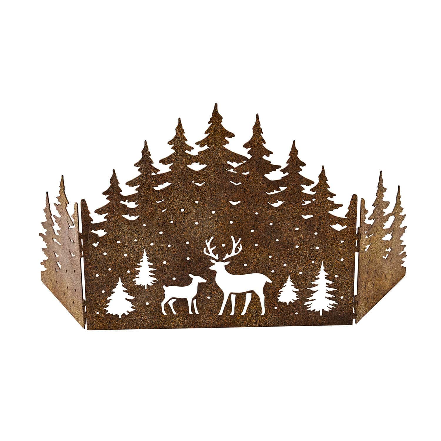 Decoratieve shutter Solenda Decoratief metalen paneel in roestkleur met bos- en hertmotief, rustieke kerst- en woondecoratie
