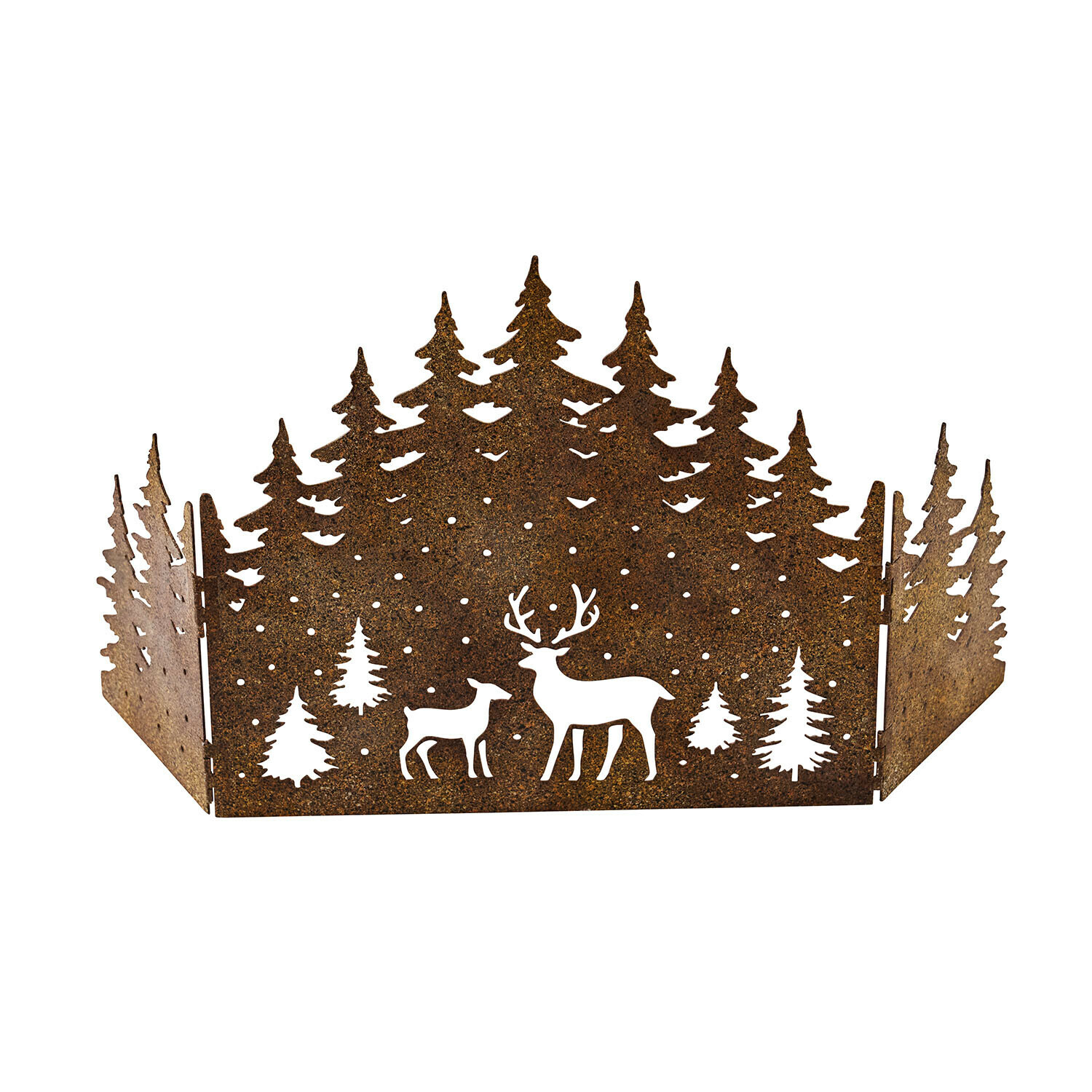 Decoratieve shutter Solenda Decoratief metalen paneel in roestkleur met bos- en hertmotief, rustieke kerst- en woondecoratie