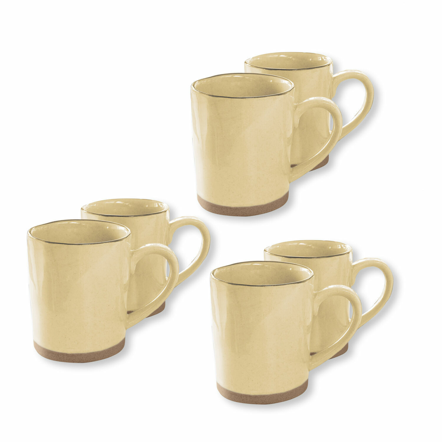 Ensemble de 6 mugs en céramique Biarritz jaune avec base marron pour café et thé