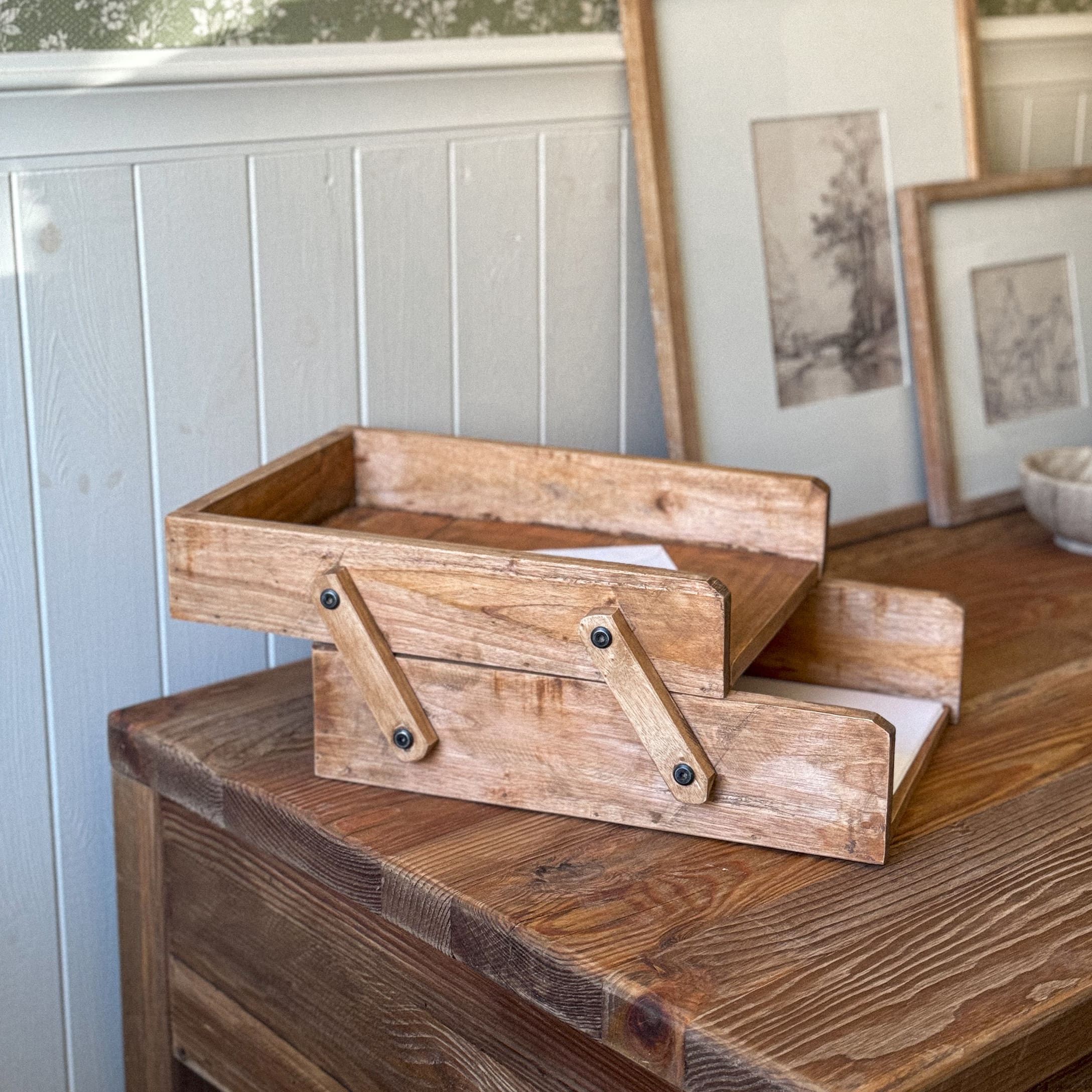Boîte en bois naturel pour bureau, organiseur rustique pour rangement pratique
