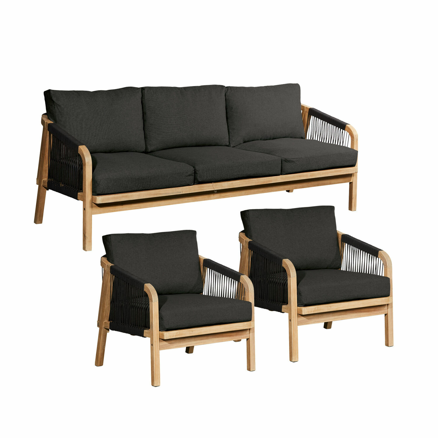 marron/anthracite Ensemble de mobilier de jardin Shreveport en bois FSC, cadre marron et coussins anthracite confortables
