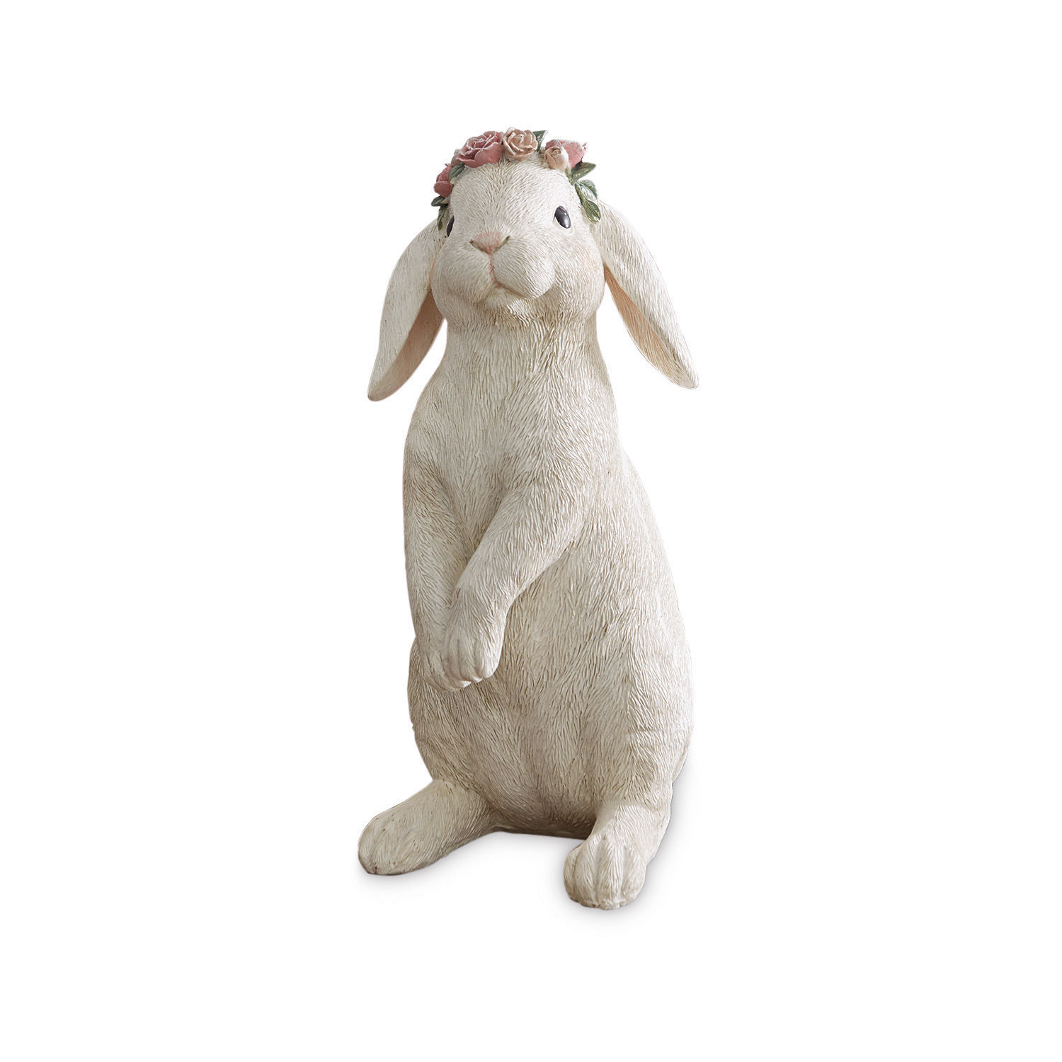 crème Figurine de lapin crème avec couronne de fleurs, décoration rustique pour intérieur
