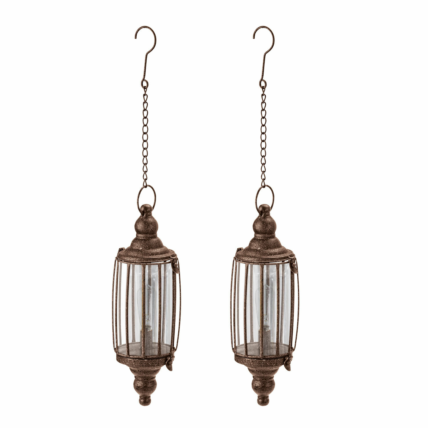Lot de 2 lanternes LED à suspendre Flavin Ensemble de deux lanternes suspendues en métal rouillé avec verre transparent, décoration extérieure