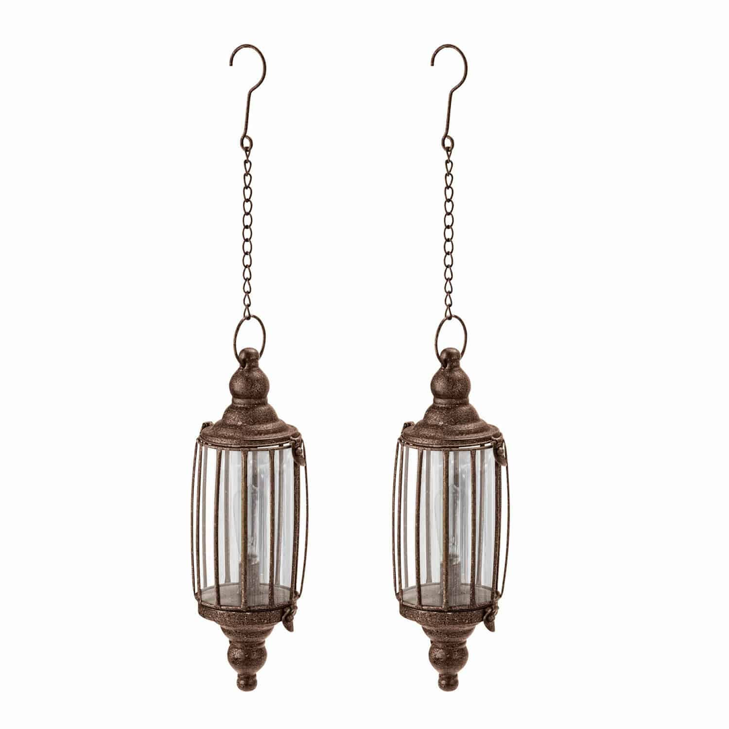 Lot de 2 lanternes LED à suspendre Flavin Ensemble de deux lanternes suspendues en métal rouillé avec verre transparent, décoration extérieure