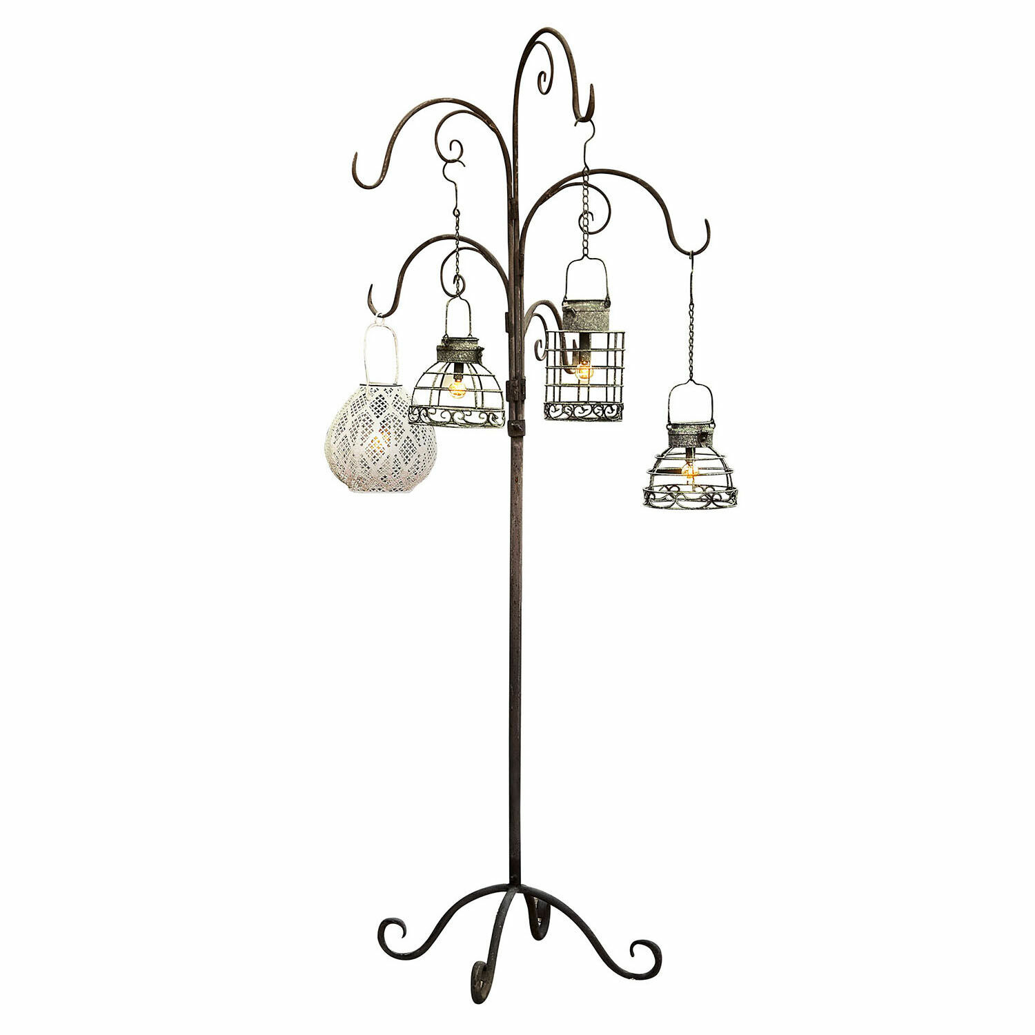Support Merisette Support en métal avec quatre lanternes suspendues style vintage pour décoration intérieure et jardin