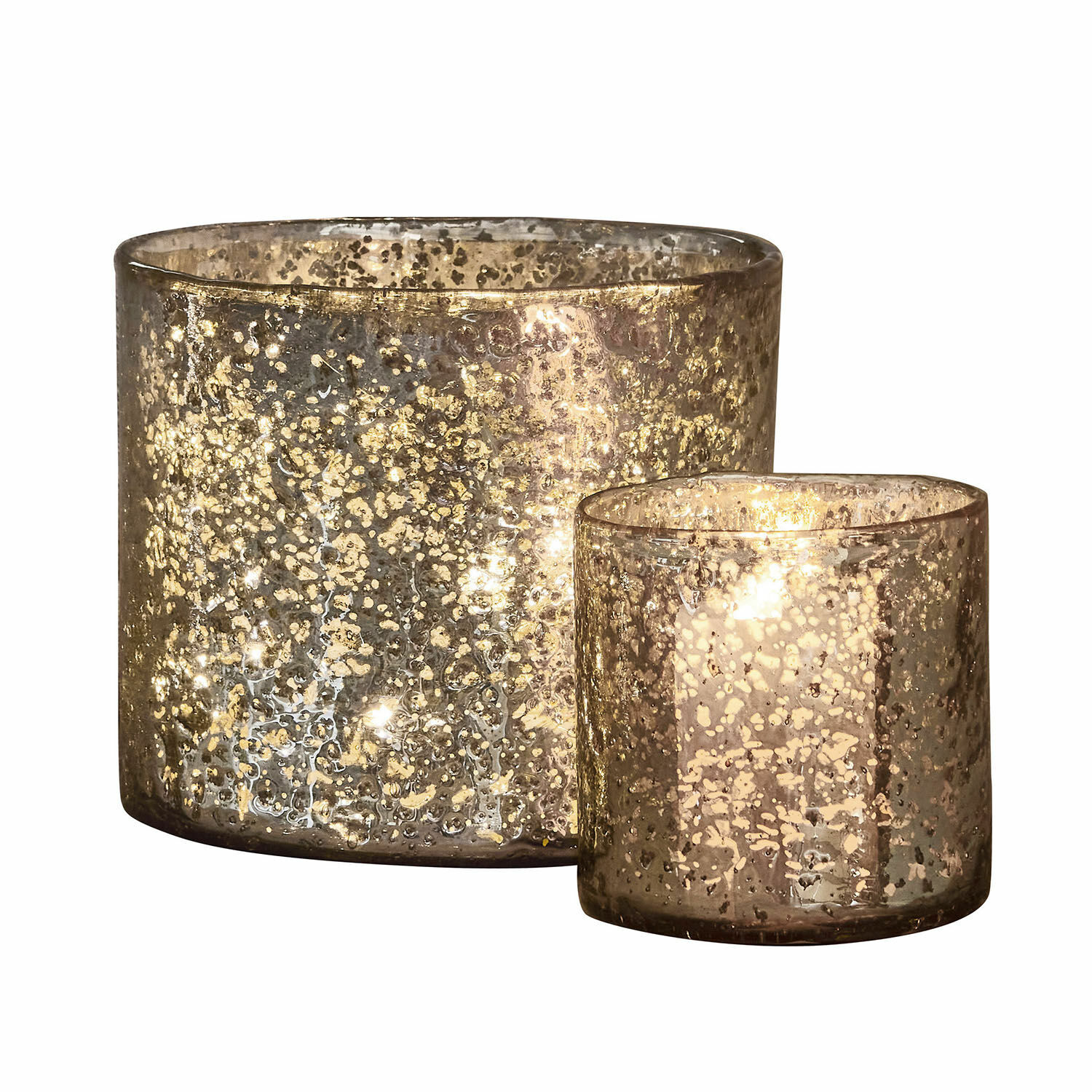 Windlicht set van 2 Samuel Set van twee gouden glazen theelichthouders met decoratief patroon voor interieurdecoratie