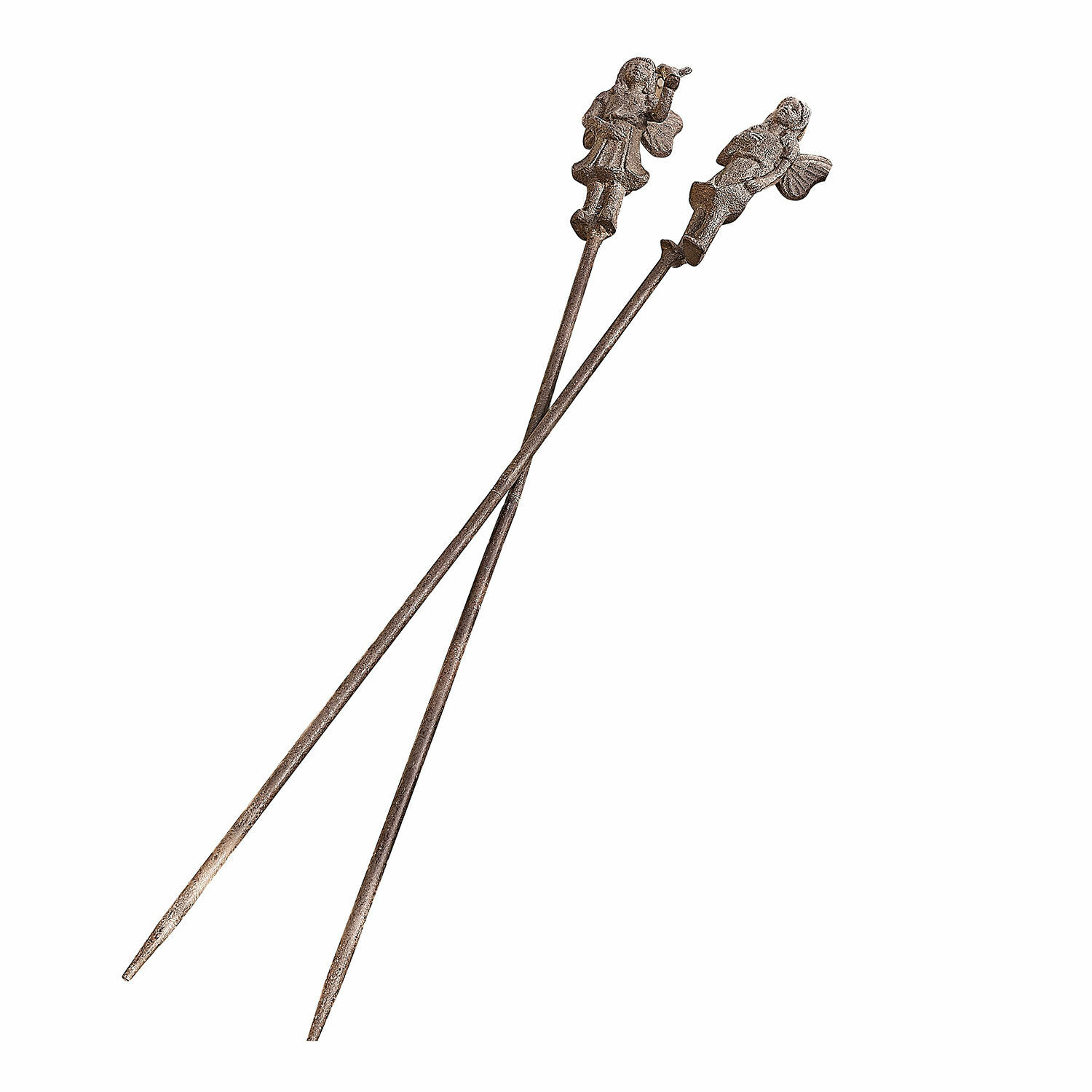 Lot de 2 piques de jardin Papille Deux tiges décoratives en métal brun avec figurines d'anges, décoration de jardin élégante