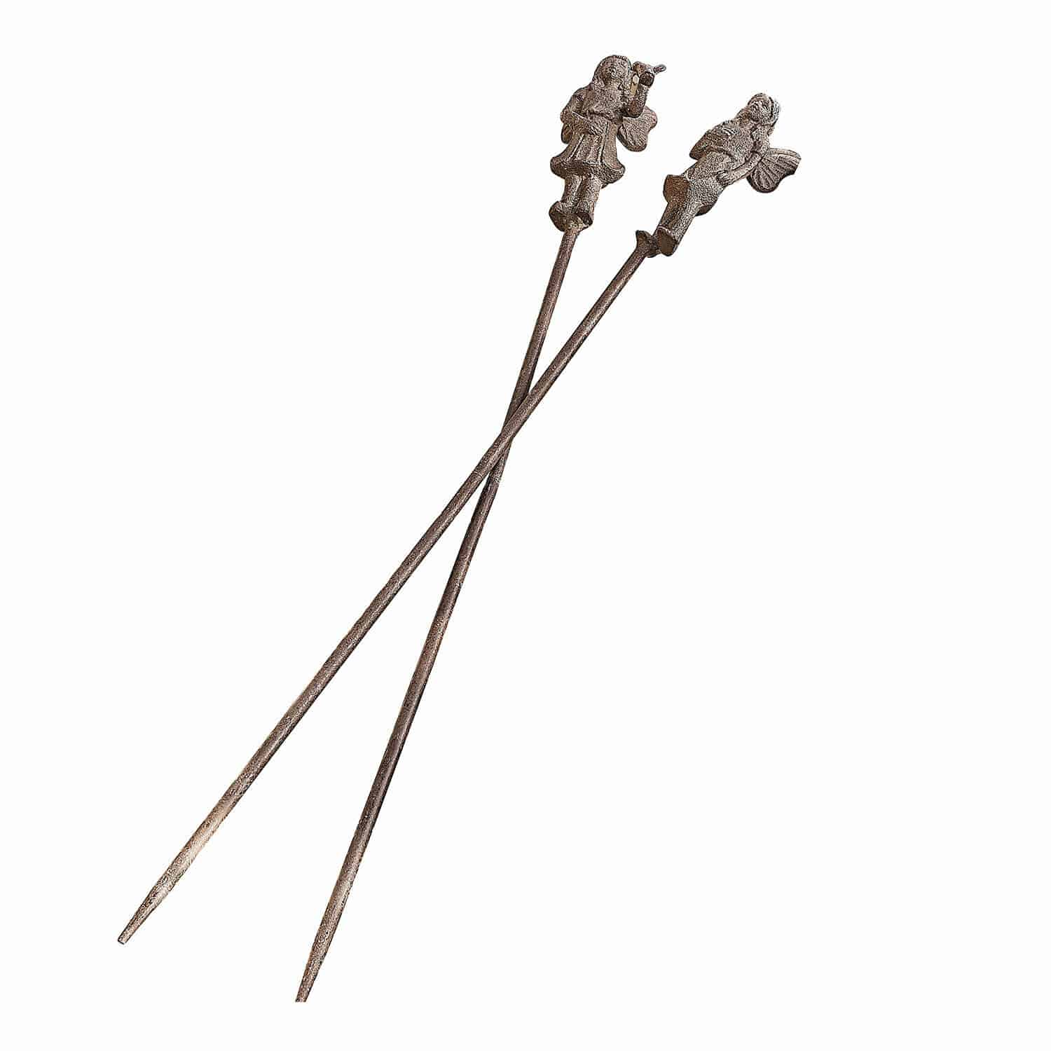 Tuinprikker set van 2 Papille Twee decoratieve bruine metalen stokken met engelfiguren, tuinornament