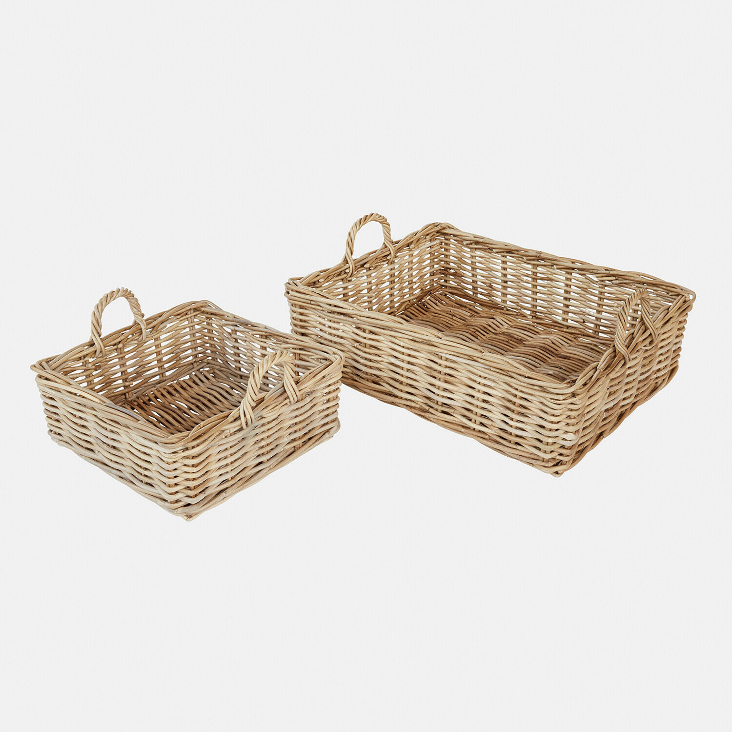 Lot de 2 paniers Selwooden Ensemble de deux paniers rectangulaires en osier naturel pour rangement et décoration intérieure