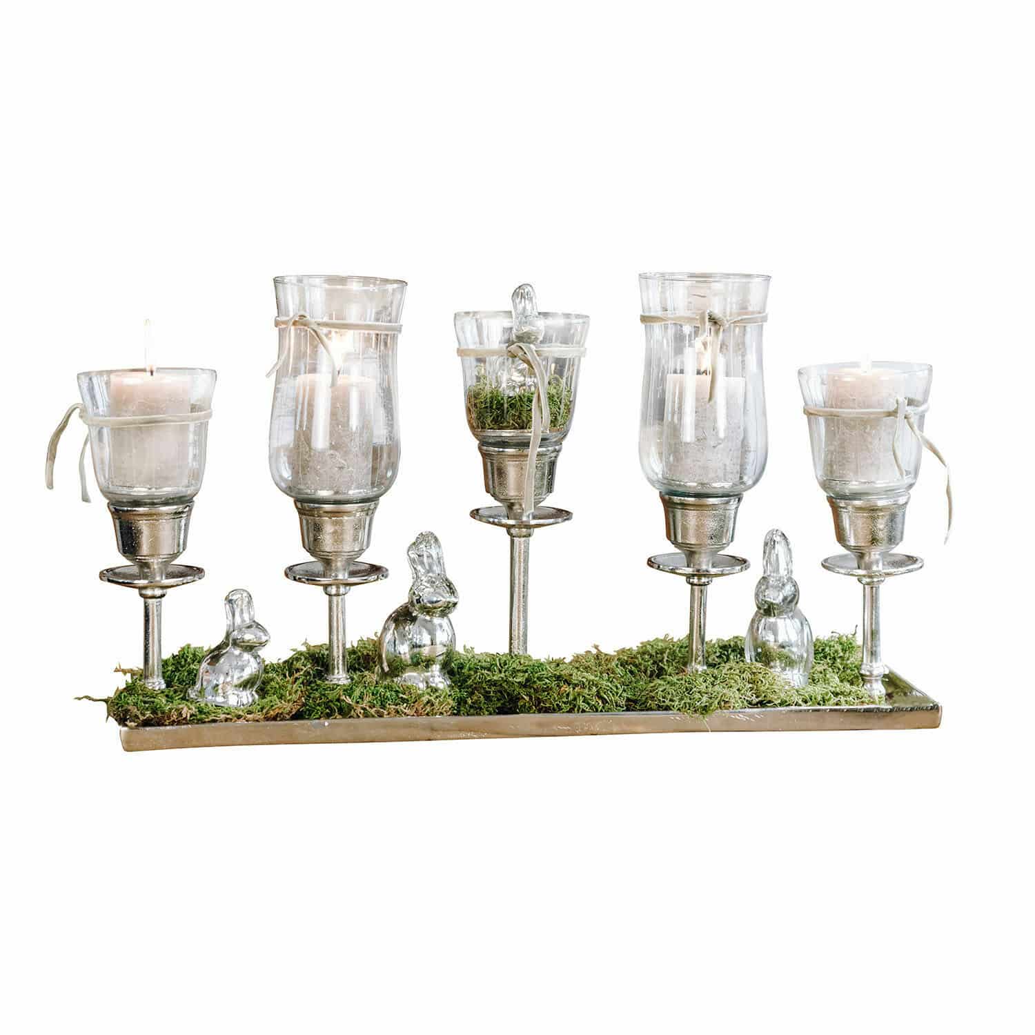 Coffret Stylebox Pâques Osterfreude Bougeoir décoratif en verre et métal avec bougies blanches et mousse verte, décoration de table