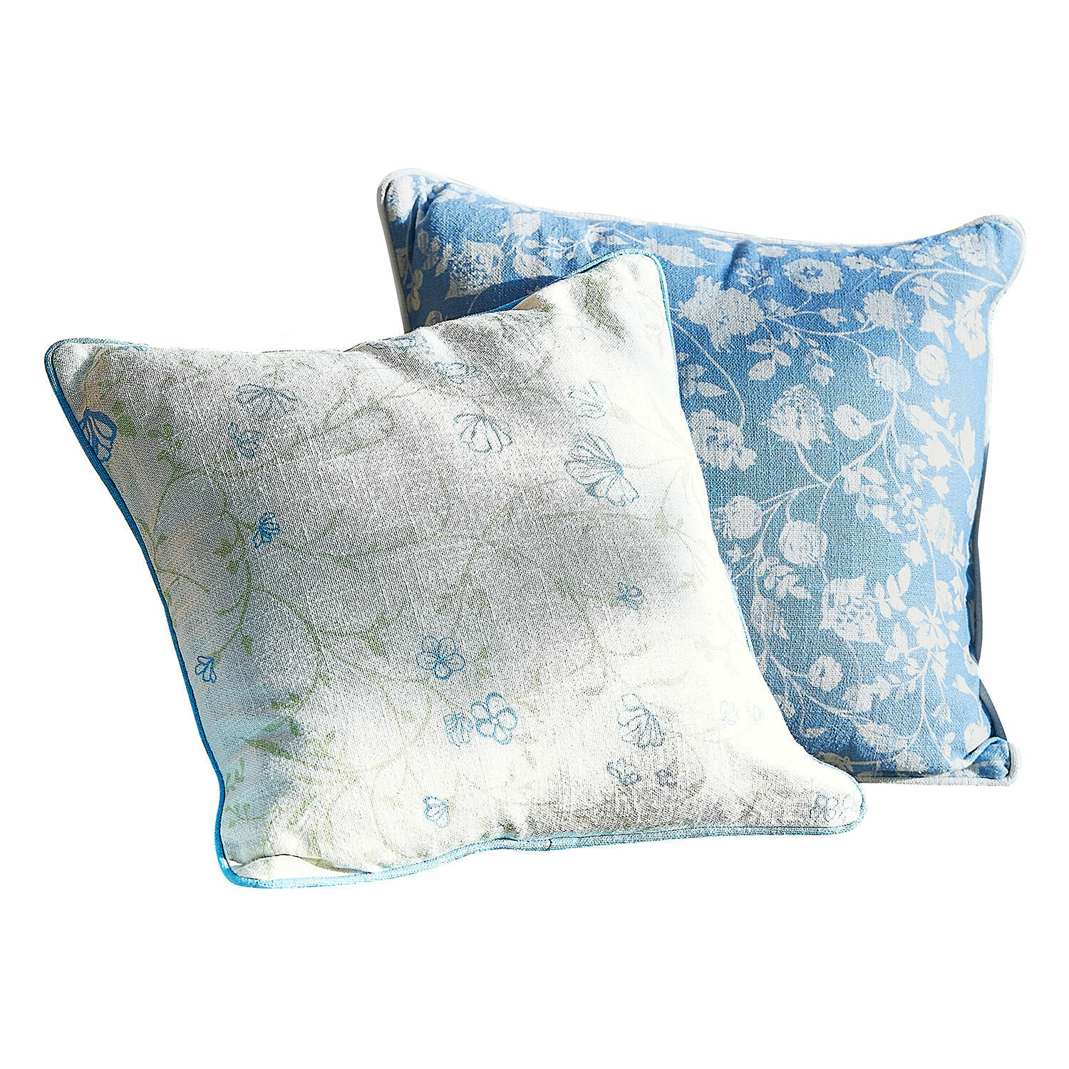 Lot de 2 housses de coussins Corvelique Deux coussins décoratifs en coton bleu et blanc avec motifs floraux pour salon et chambre