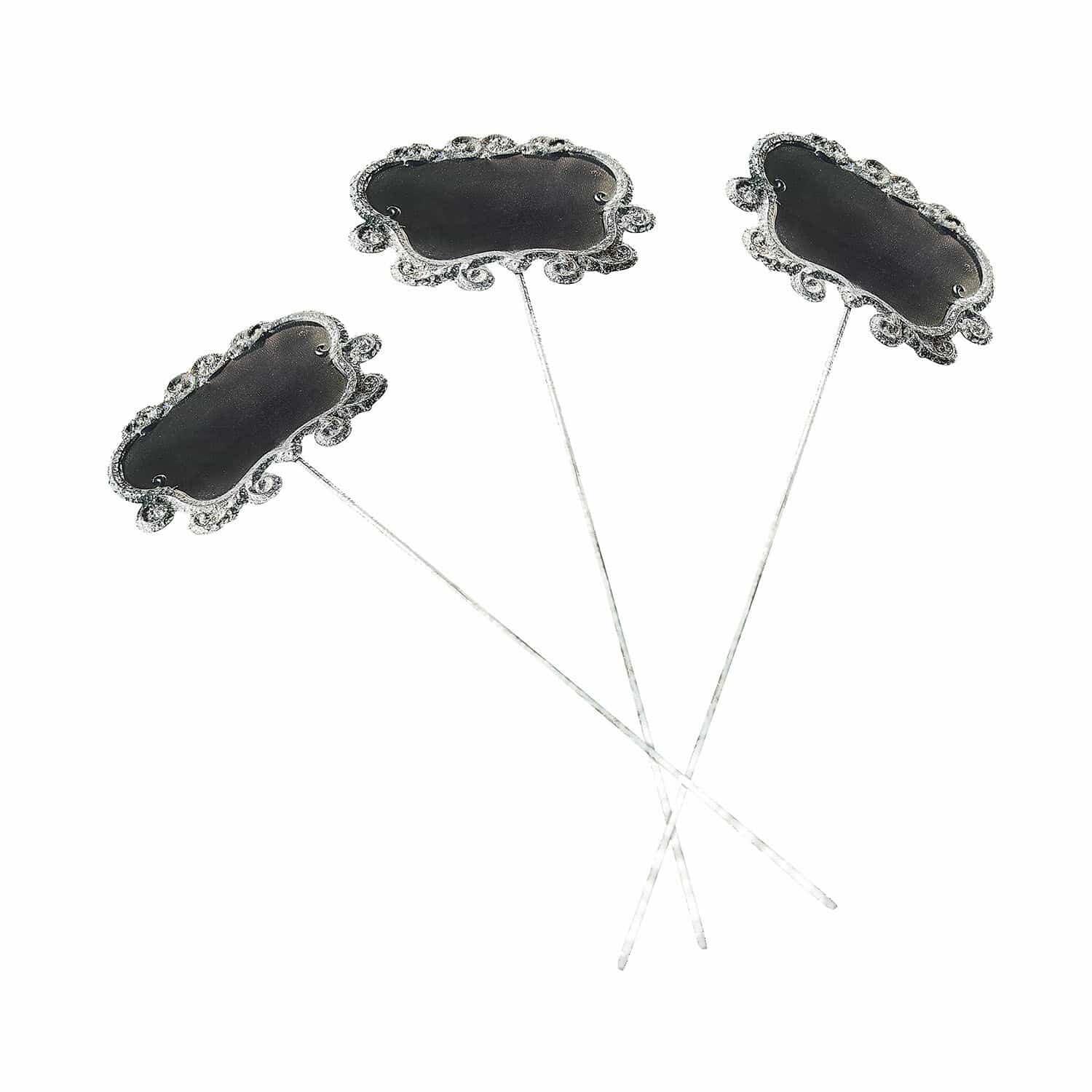 Lot de 3 décorations pour plantes Trevalin Ensemble de trois étiquettes en métal argenté avec cadre décoratif pour marquer les plantes