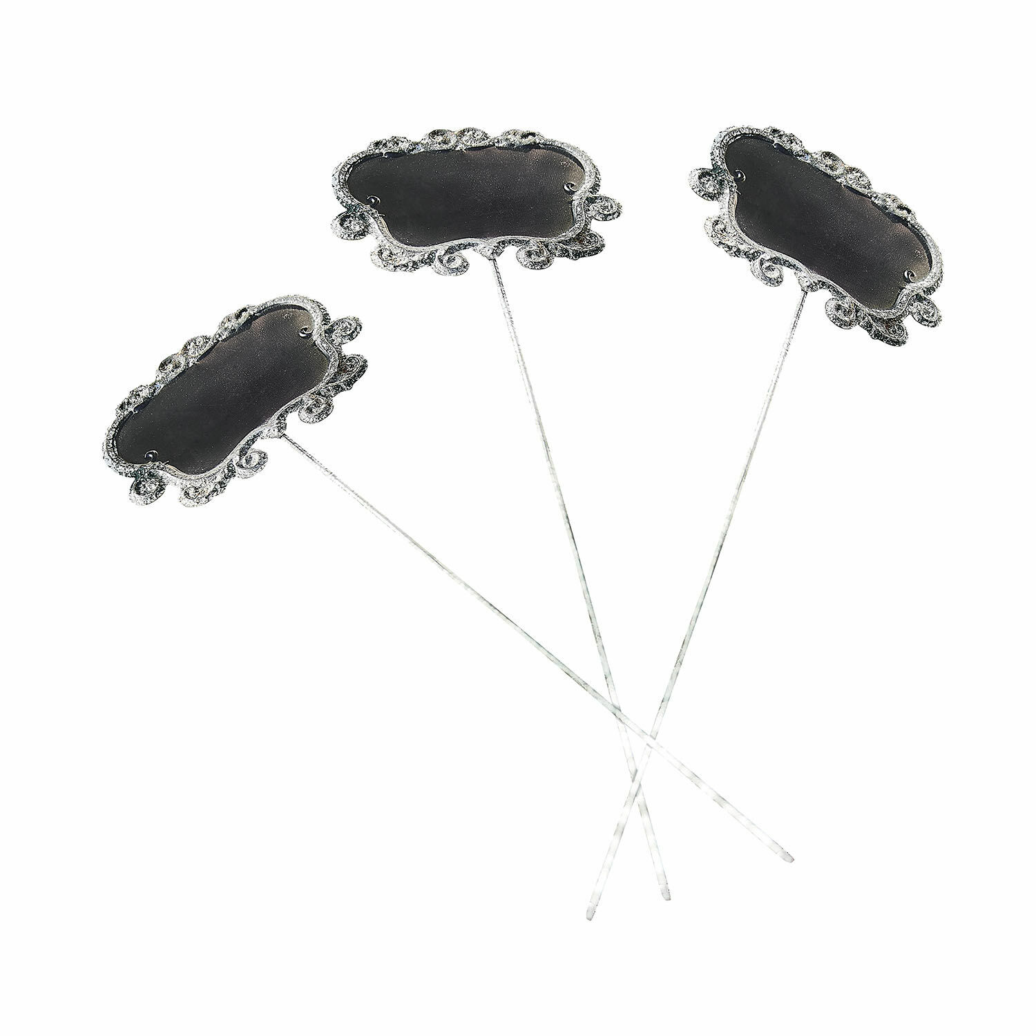 Lot de 3 décorations pour plantes Trevalin Ensemble de trois étiquettes en métal argenté avec cadre décoratif pour marquer les plantes