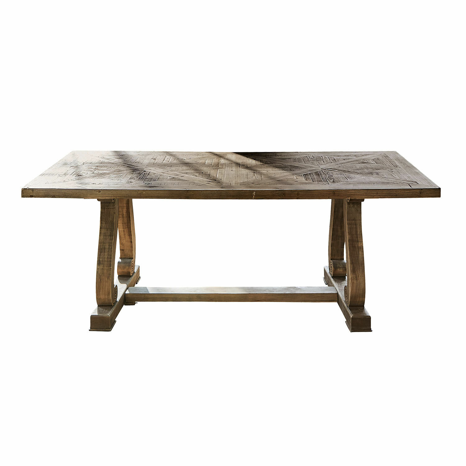 Table Campbelltown en bois marron avec pieds décoratifs et plateau rustique