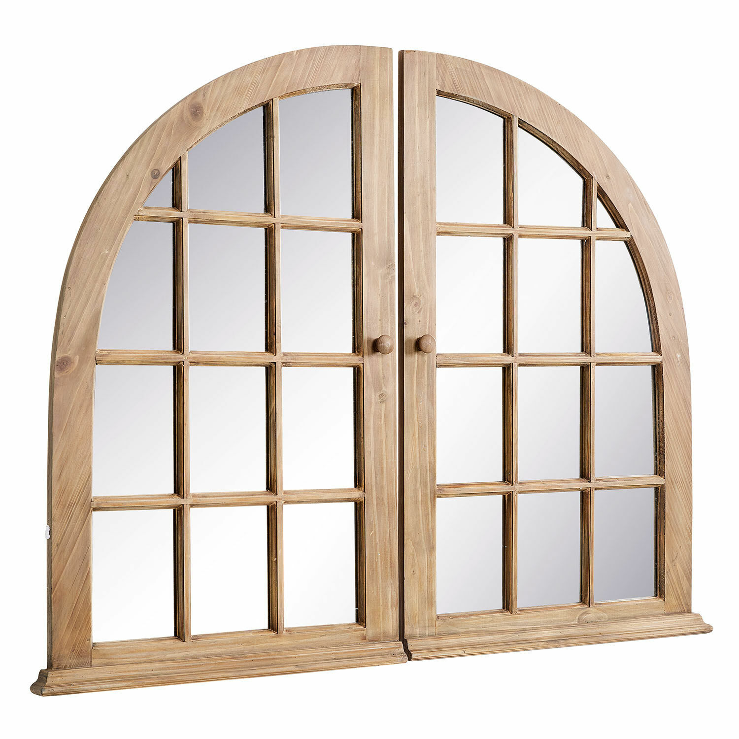 Spiegel Yelvino Halfronde spiegel met houten frame in natuurlijke kleur en vierkante vakken voor wanddecoratie