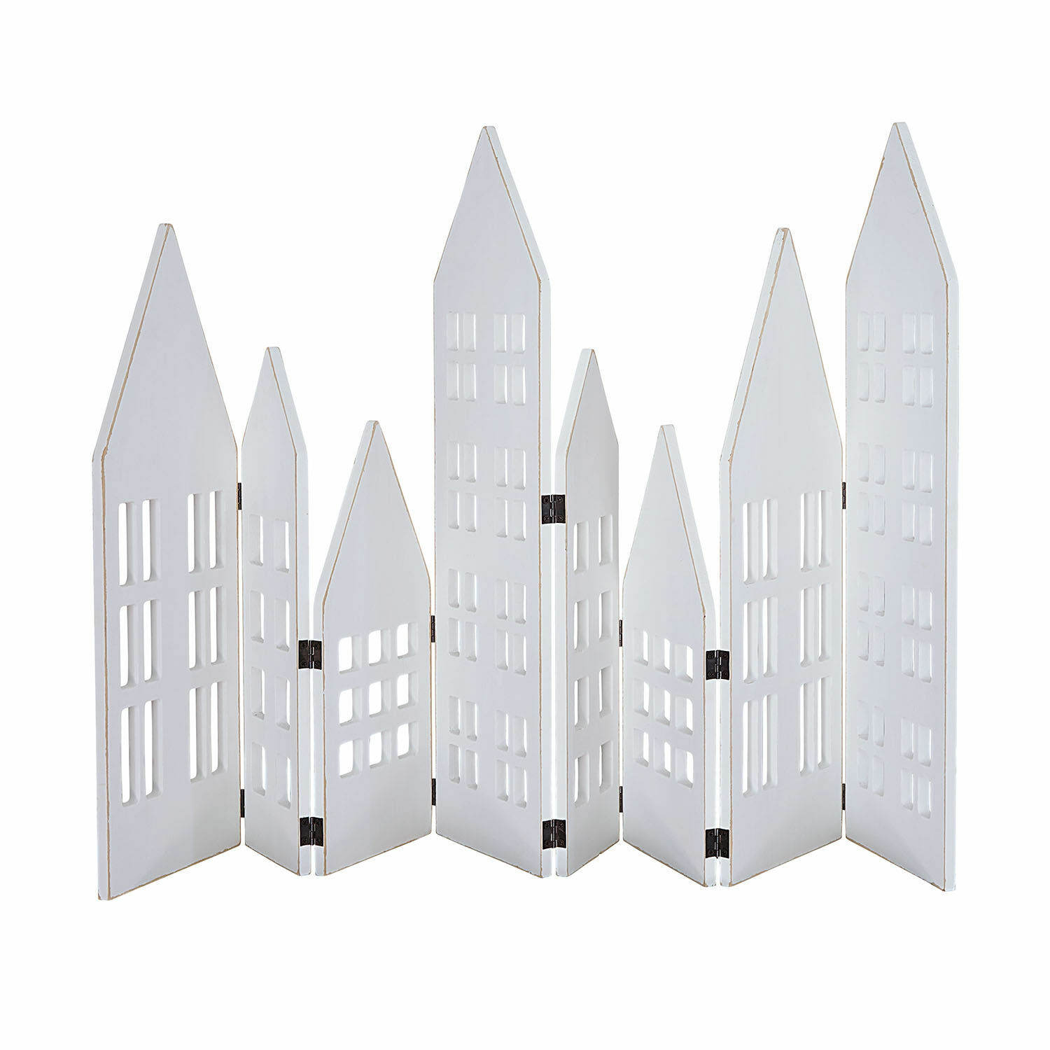 Decoratieve shutter Cottages Witte houten kamerscherm met uitgesneden ramen in huisvorm, decoratie voor binnen