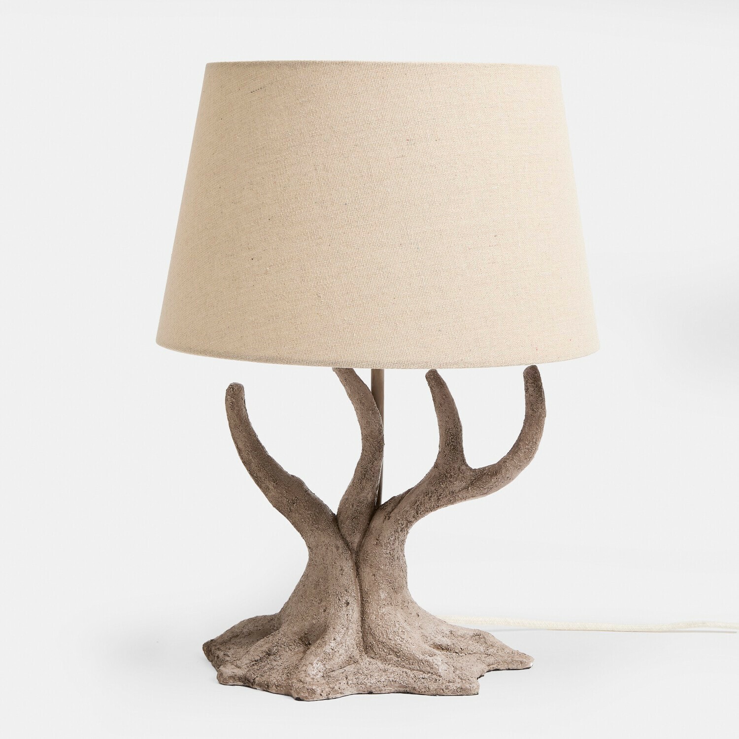 Tafellamp Kestrell Tafellamp met beige kap en bruine voet in de vorm van boomwortels