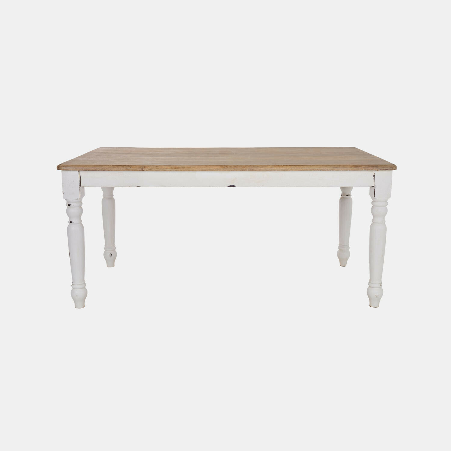 marron/blanc vieilli Table Lisan en bois brun et blanc antique avec pieds tournés, style rustique pour salle à manger