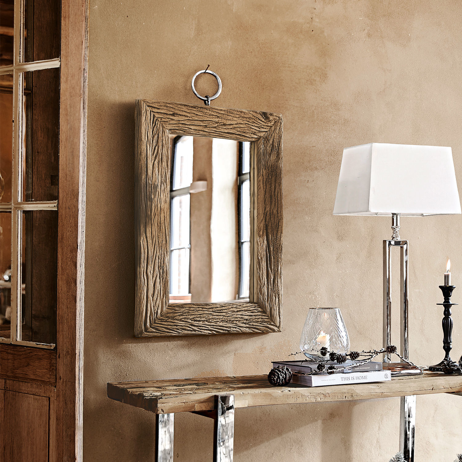 Miroir Holistres Miroir mural rustique avec cadre en bois naturel pour décoration intérieure chaleureuse