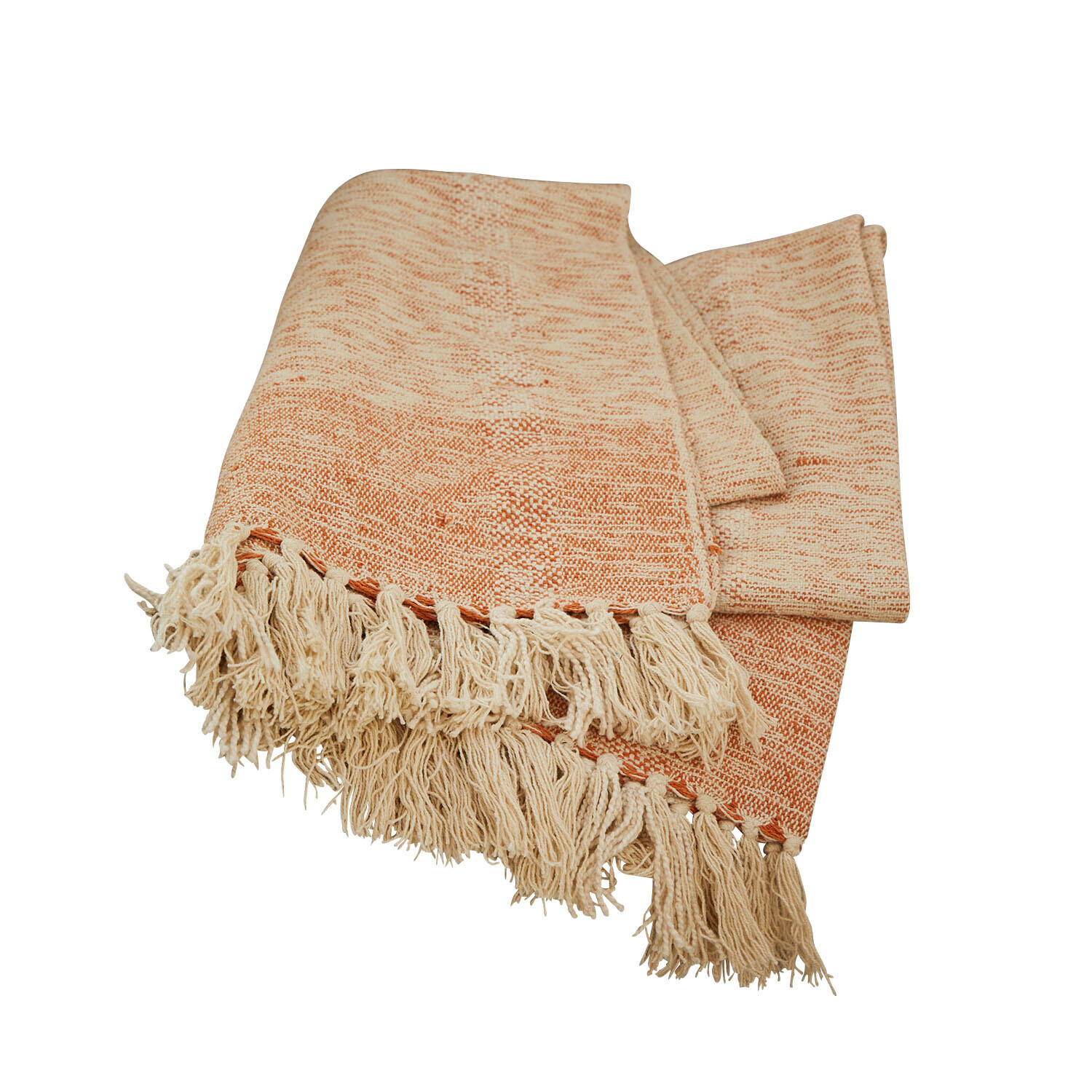 Plaid Winlow Plaid doux orange clair et crème en tissu avec franges, parfait pour la décoration intérieure et le confort