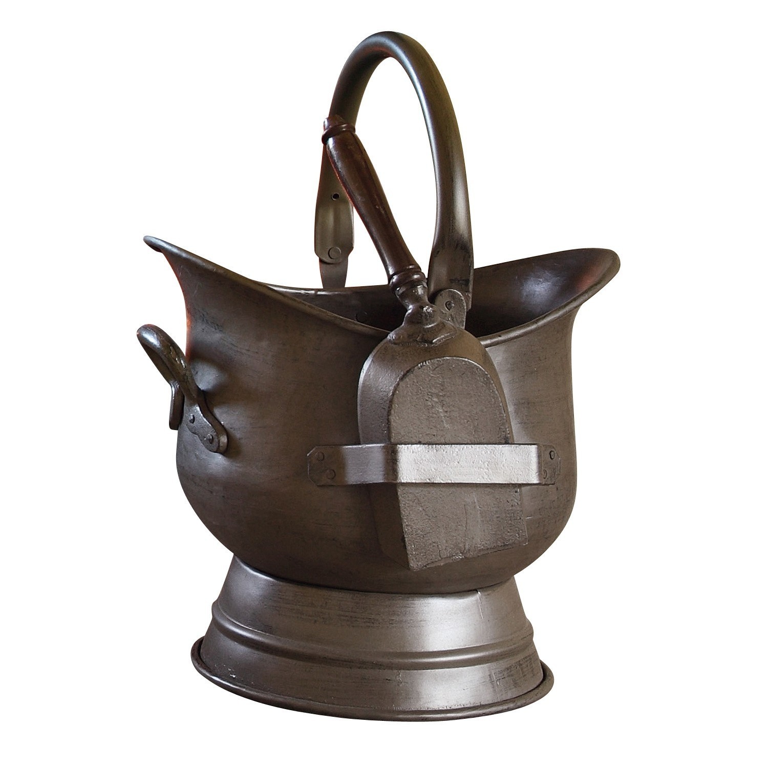 Seau à cendres Derry Chaudière en laiton métal gris foncé avec poignée et pelle, décoration intérieure vintage
