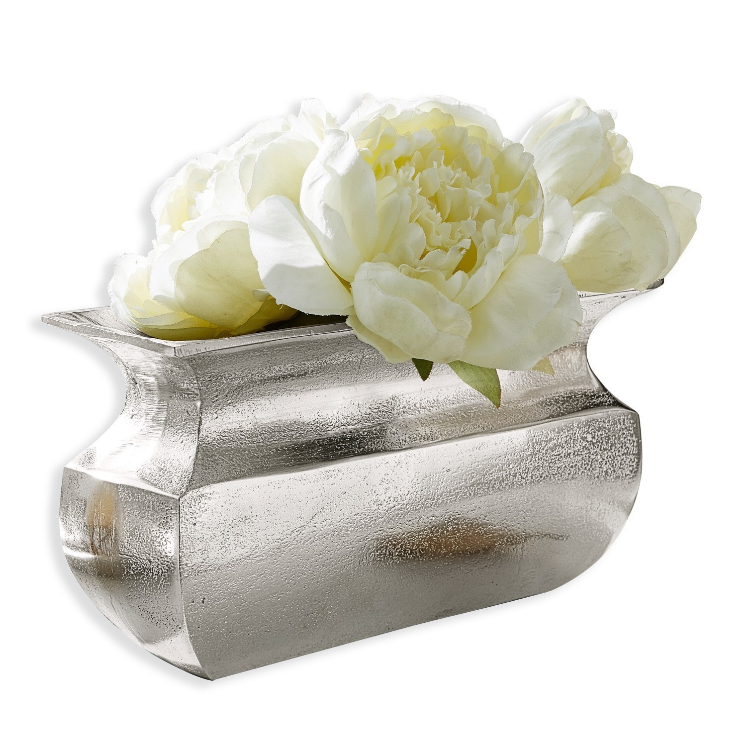 Vaas Cyrian Zilveren metalen decoratieve vaas met witte bloemen voor interieur en tafeldecoratie