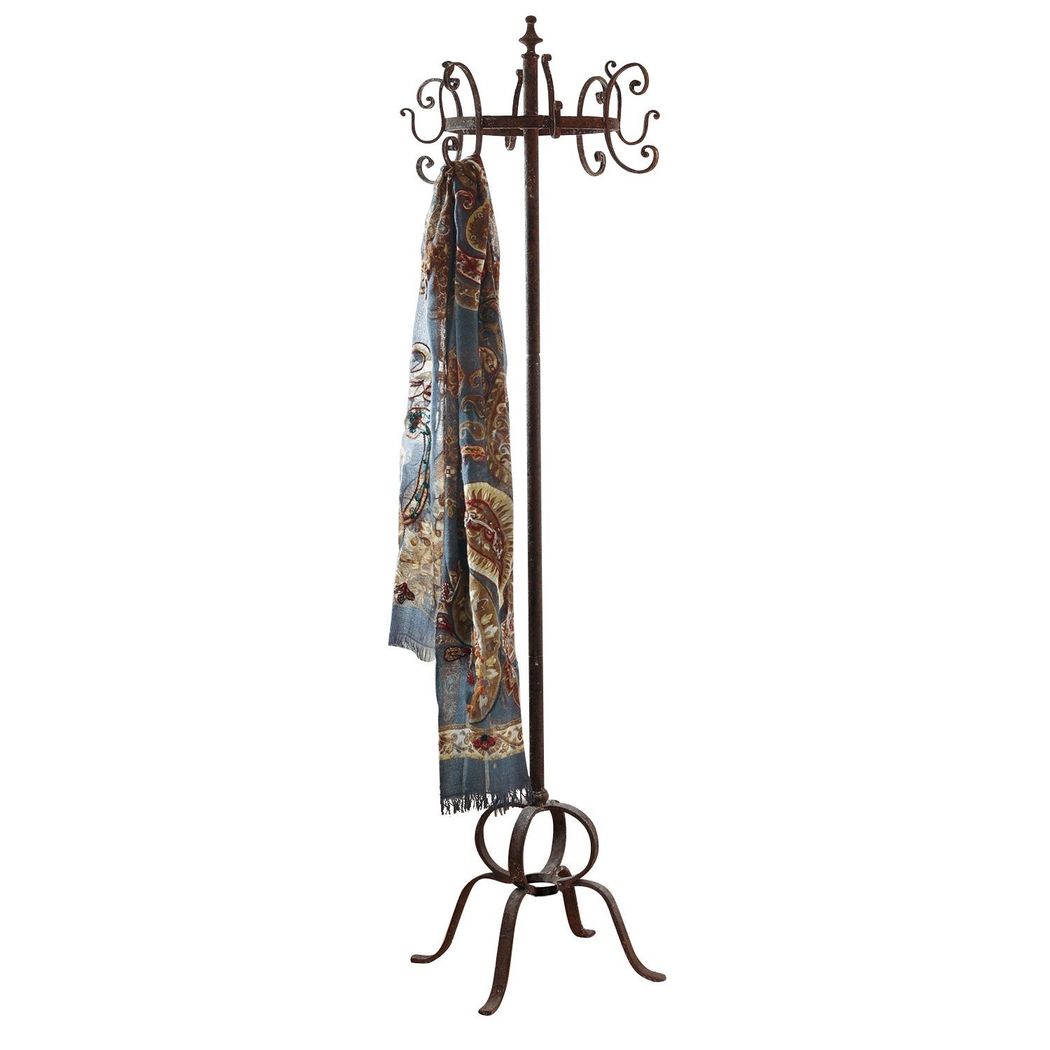Portemanteau Arlington Porte-manteau en fer forgé brun rustique avec crochets décoratifs et écharpe colorée