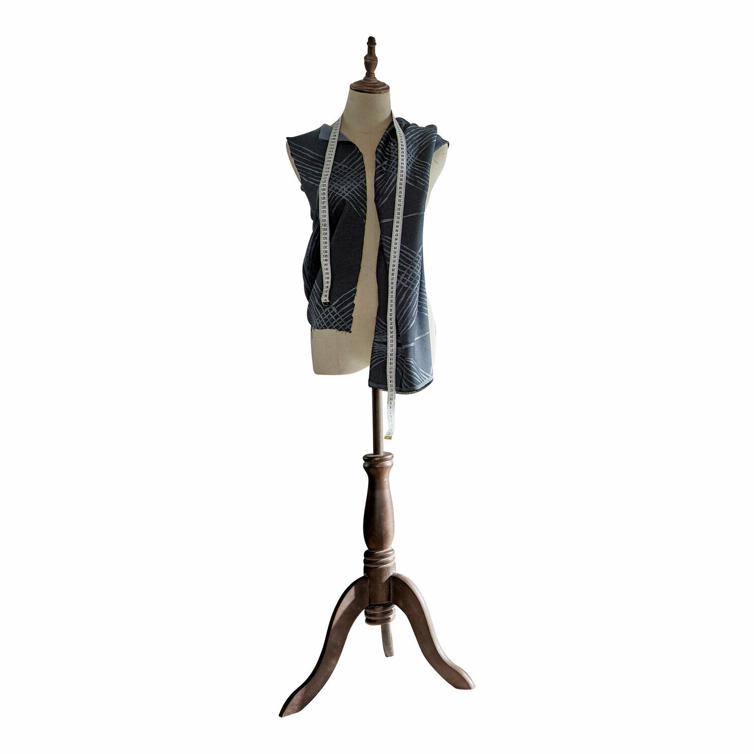 Mannequin de couture Sneider Mannequin de couture en bois avec tissu gris foncé et mètre ruban blanc pour mesures précises