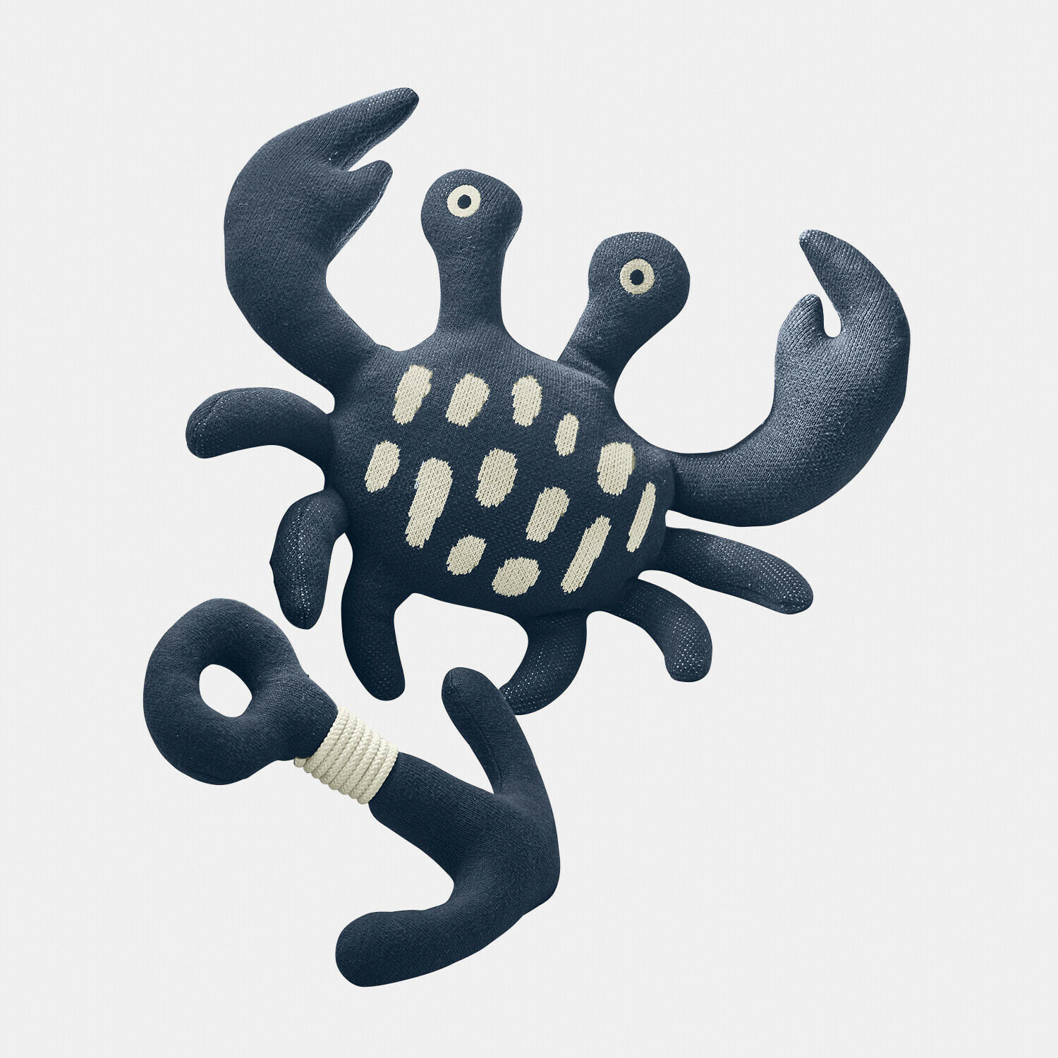 Hondenspeeltje set van 2 Chewrie Marineblauwe knuffelkrab met lichte vlekken en stoffen anker, zacht en kindvriendelijk
