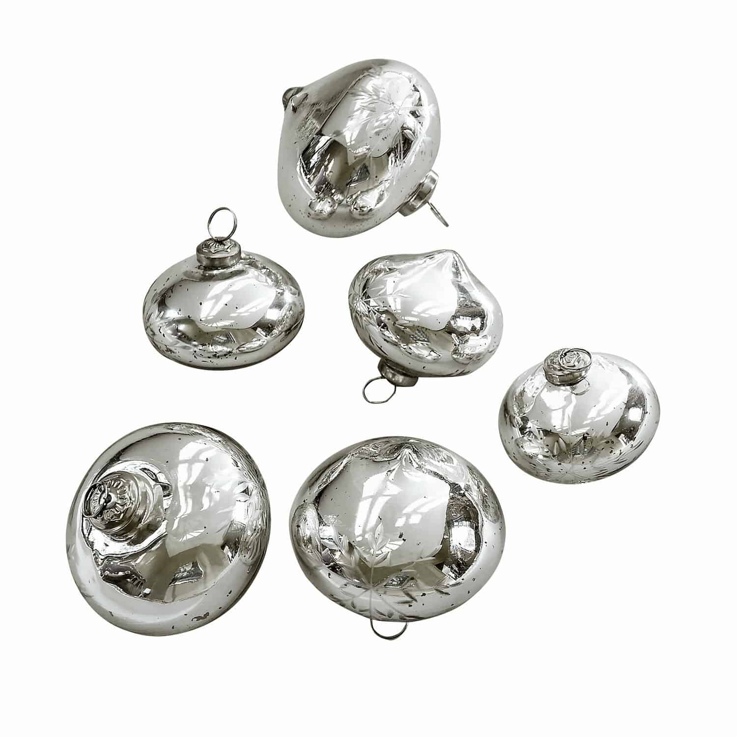 Lot de 6 boules de Noël Isaulie Six décorations de Noël en verre argenté aux formes irrégulières pour sapin de Noël