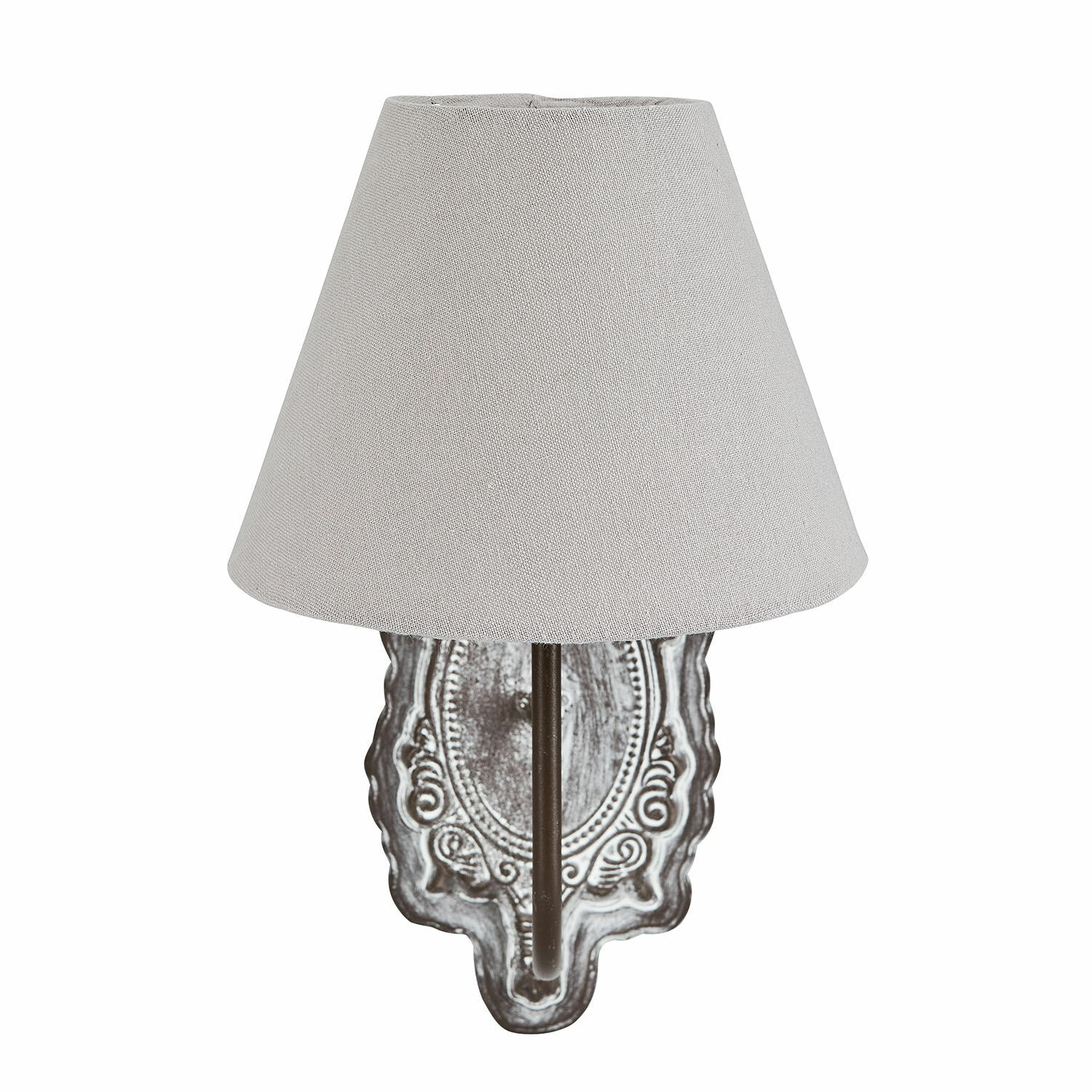Wandlamp Abondant Wandlamp met metalen basis en grijze stoffen kap voor sfeerverlichting binnenshuis