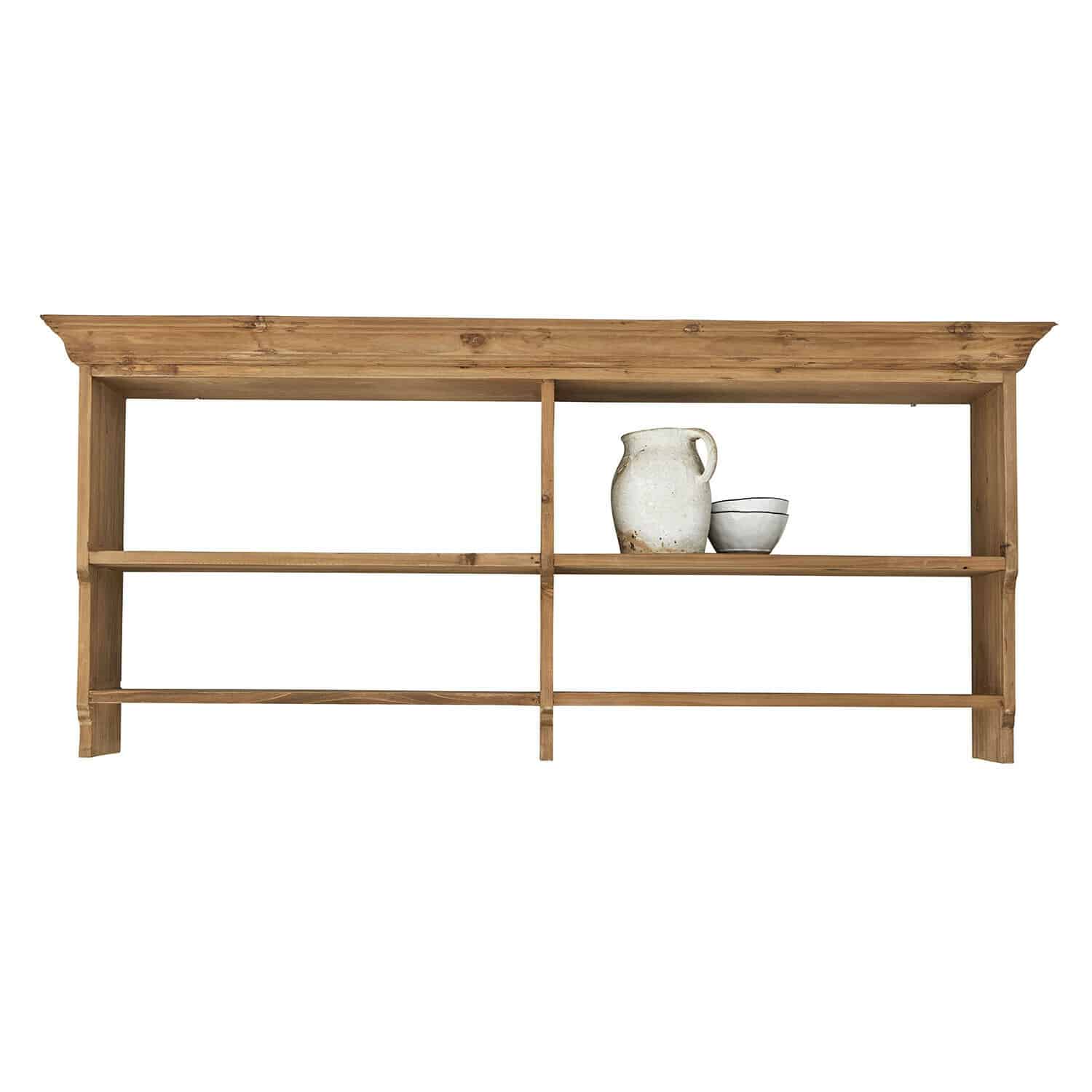 Étagère Bergenfield Étagère murale en bois naturel avec cruche en céramique et bols, style rustique chaleureux