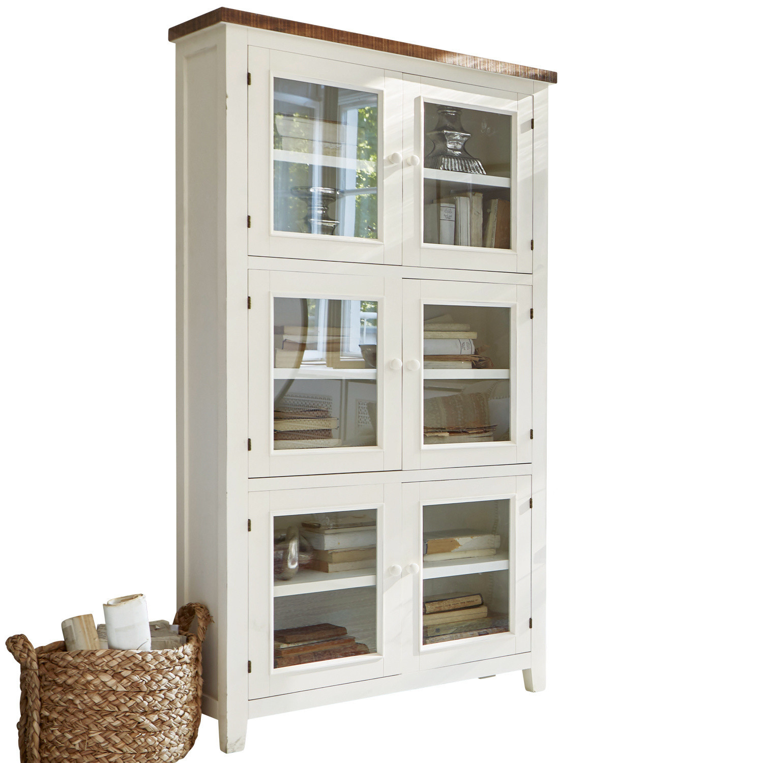 Vitrine Yukon Vitrine en bois blanc avec portes vitrées et étagères pour livres et décorations