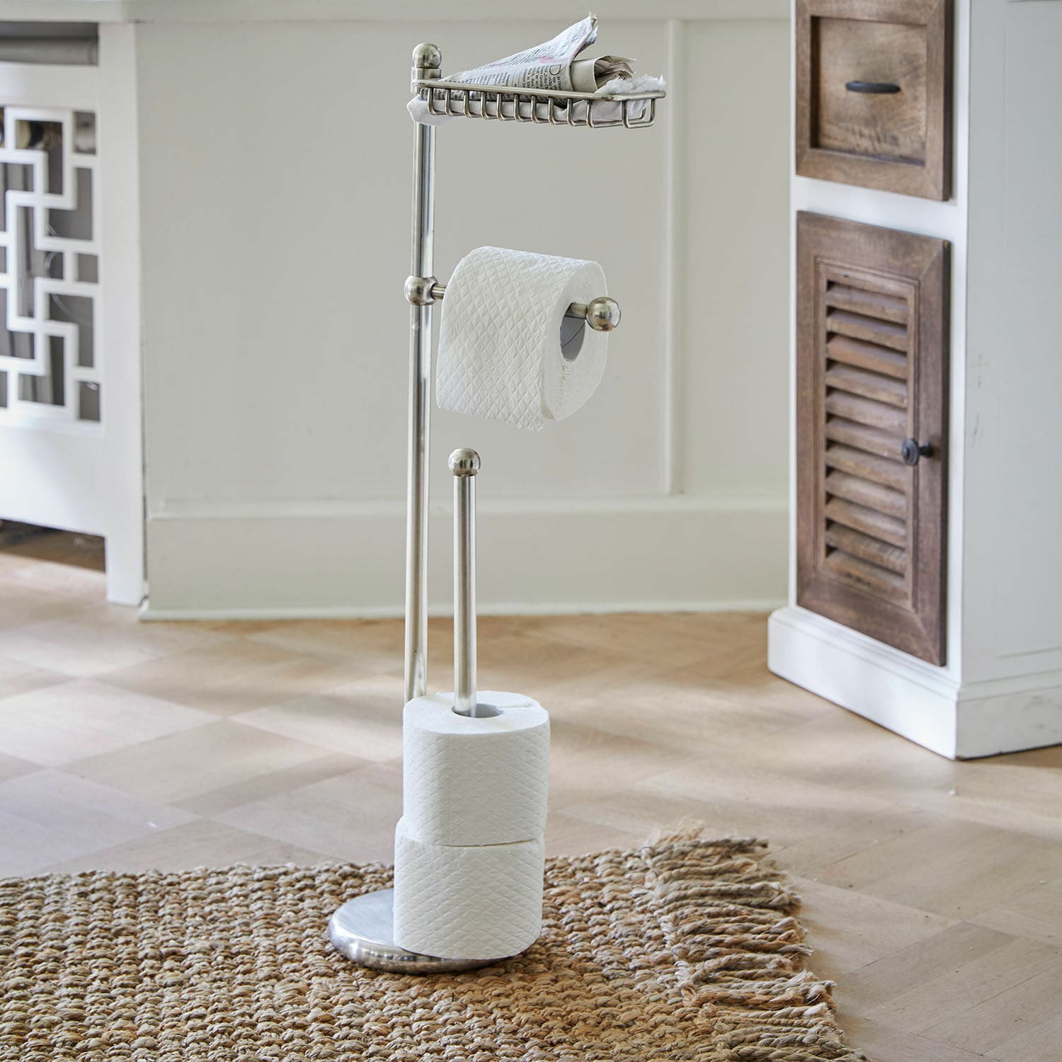 Toiletrolhouder Omerville RVS toiletrolhouder met plankje voor kranten en ruimte voor extra rollen