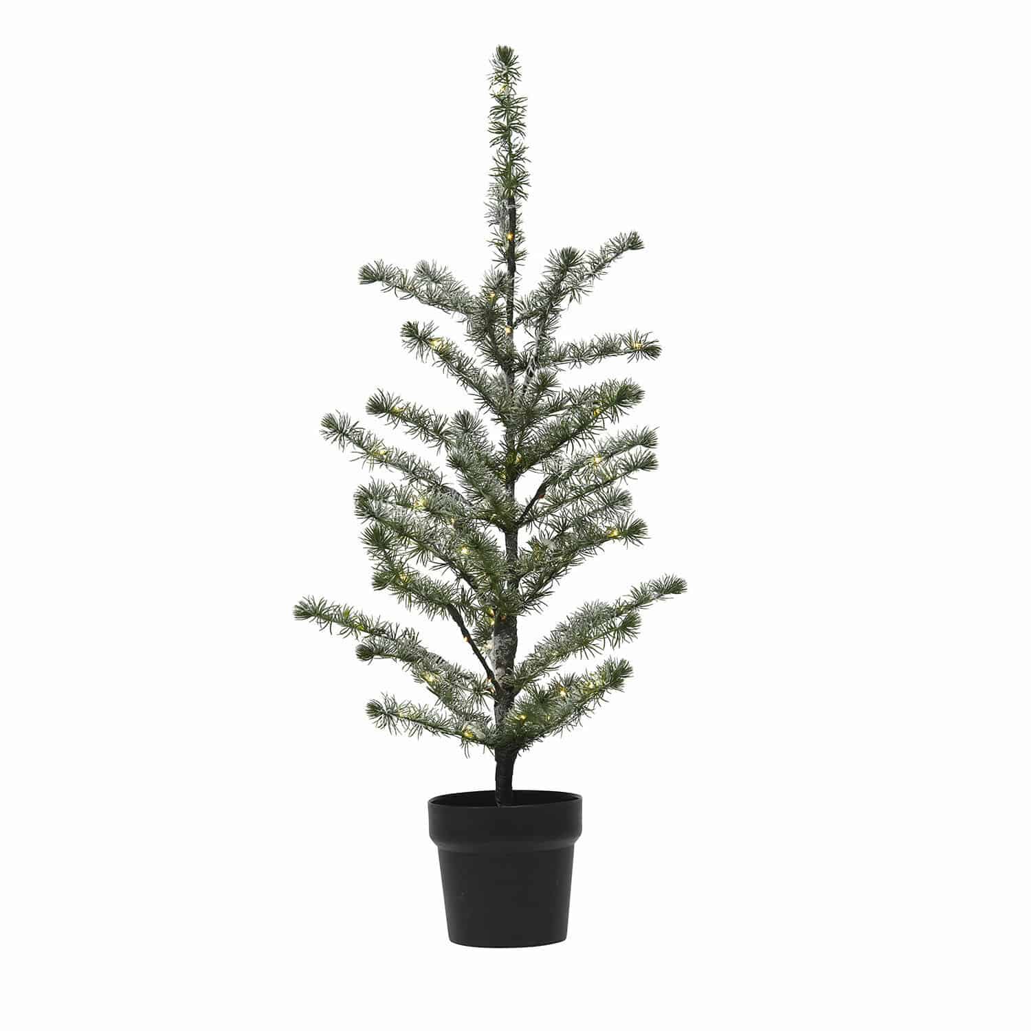 Decoratie boom Lawrence Kunstkerstboom groen in zwarte pot met fijne takken en zachte LED-verlichting