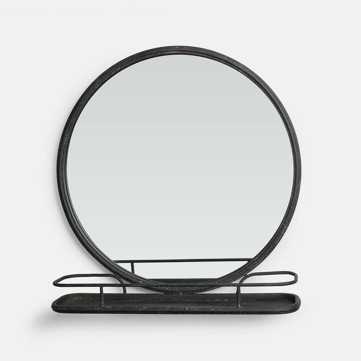 Miroir Zentros Miroir rond en métal noir avec étagère, design moderne pour l'entrée ou la salle de bain