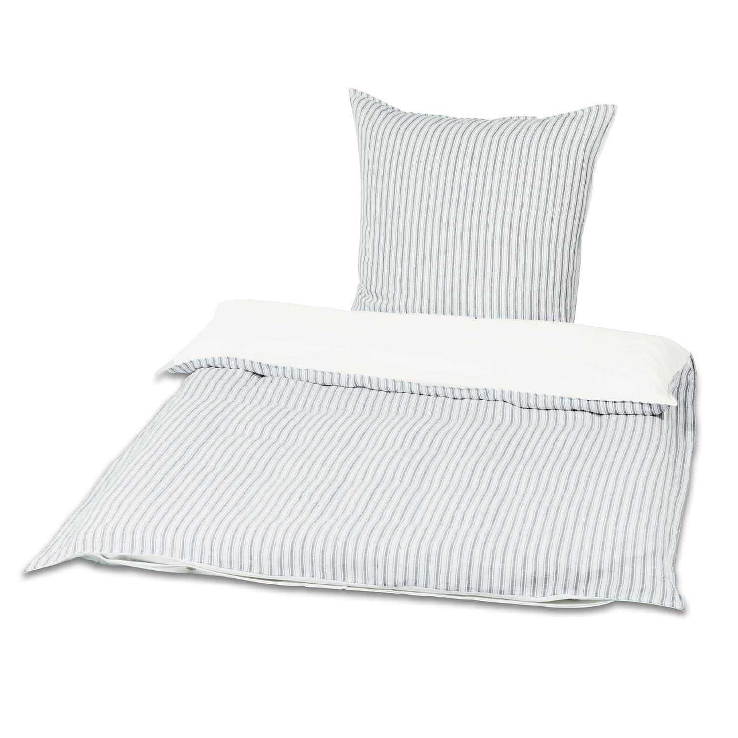 Beddengoed Stripes Katoenen beddengoed met grijze strepen op witte achtergrond, zacht en comfortabel voor slaapkamer