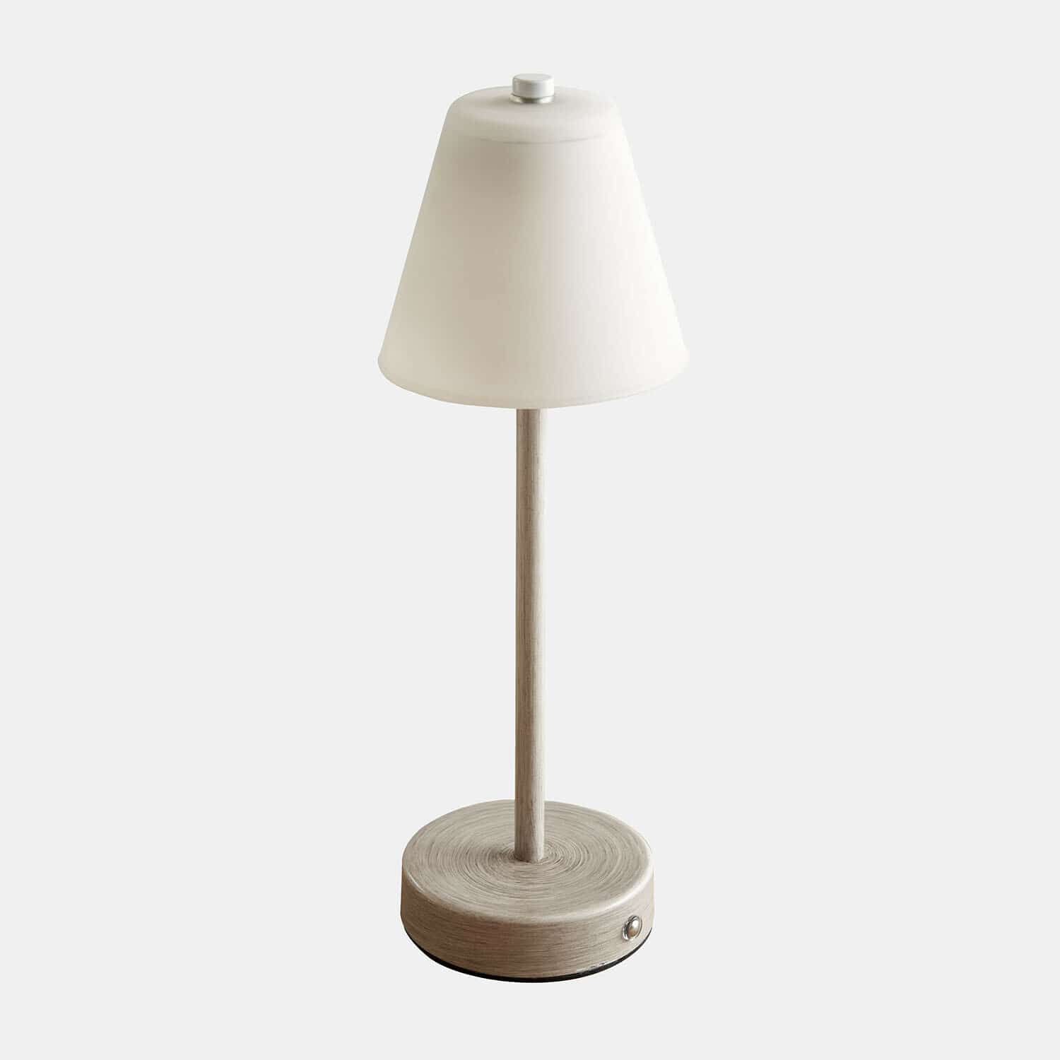 Oplaadbare tafellamp Melari Tafellamp van licht hout met witte kap, modern design voor woonkamer of slaapkamer